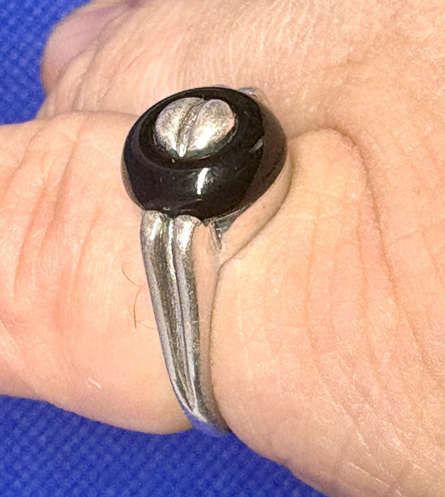 A18 Unique Adjustable 835 Silver Ring Size 7 est 1950s Black Onyx (925) Germany