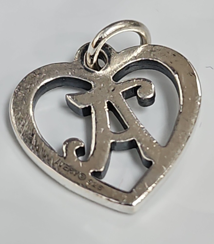 Sterling Silver James Avery HEART SCRIPT INITIAL A Charm Pendant Vintage S105