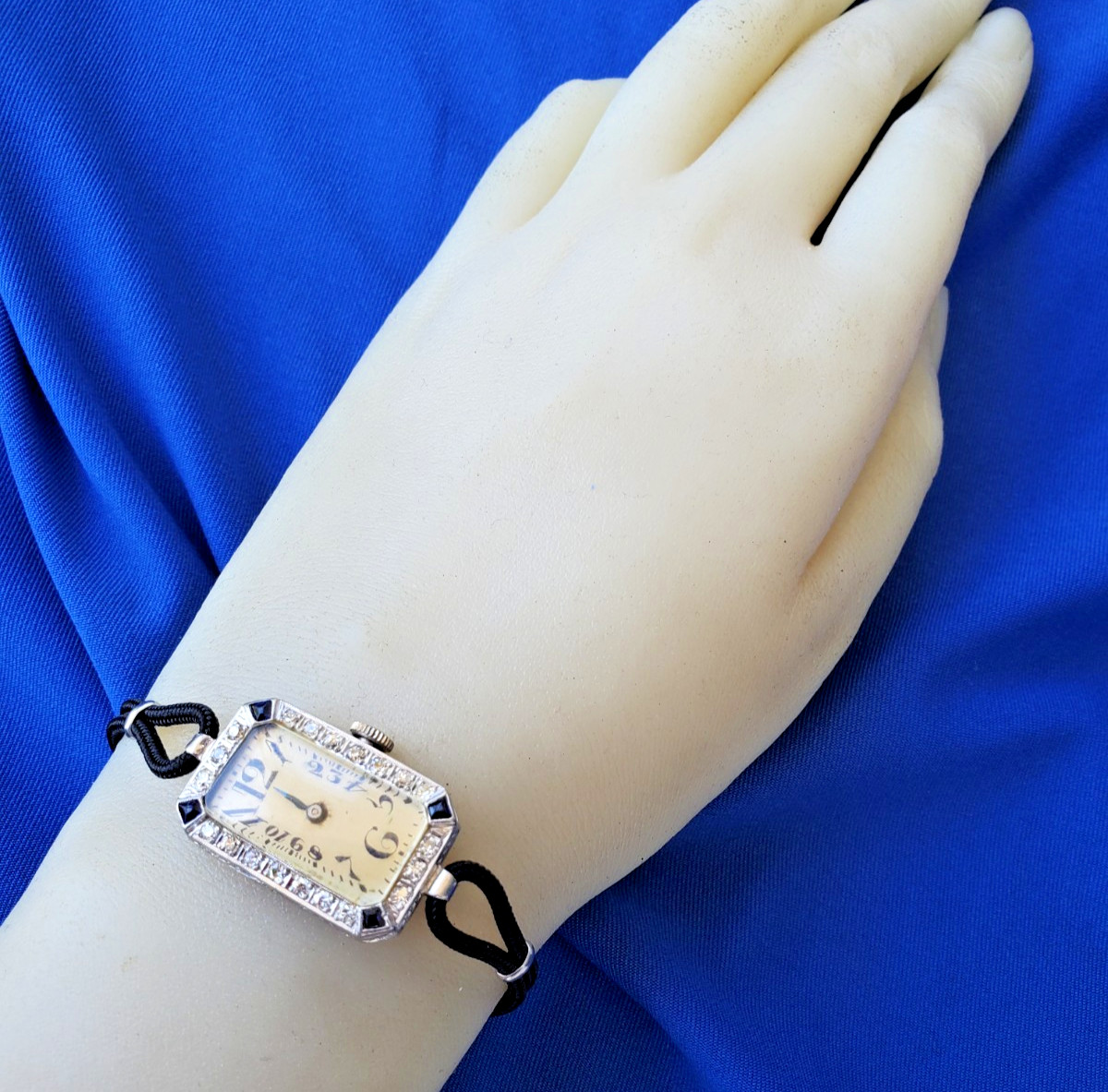Original EARTH MINED DIAMOND Deco Sapphire Watch Antique PLATINUM Statement 1920