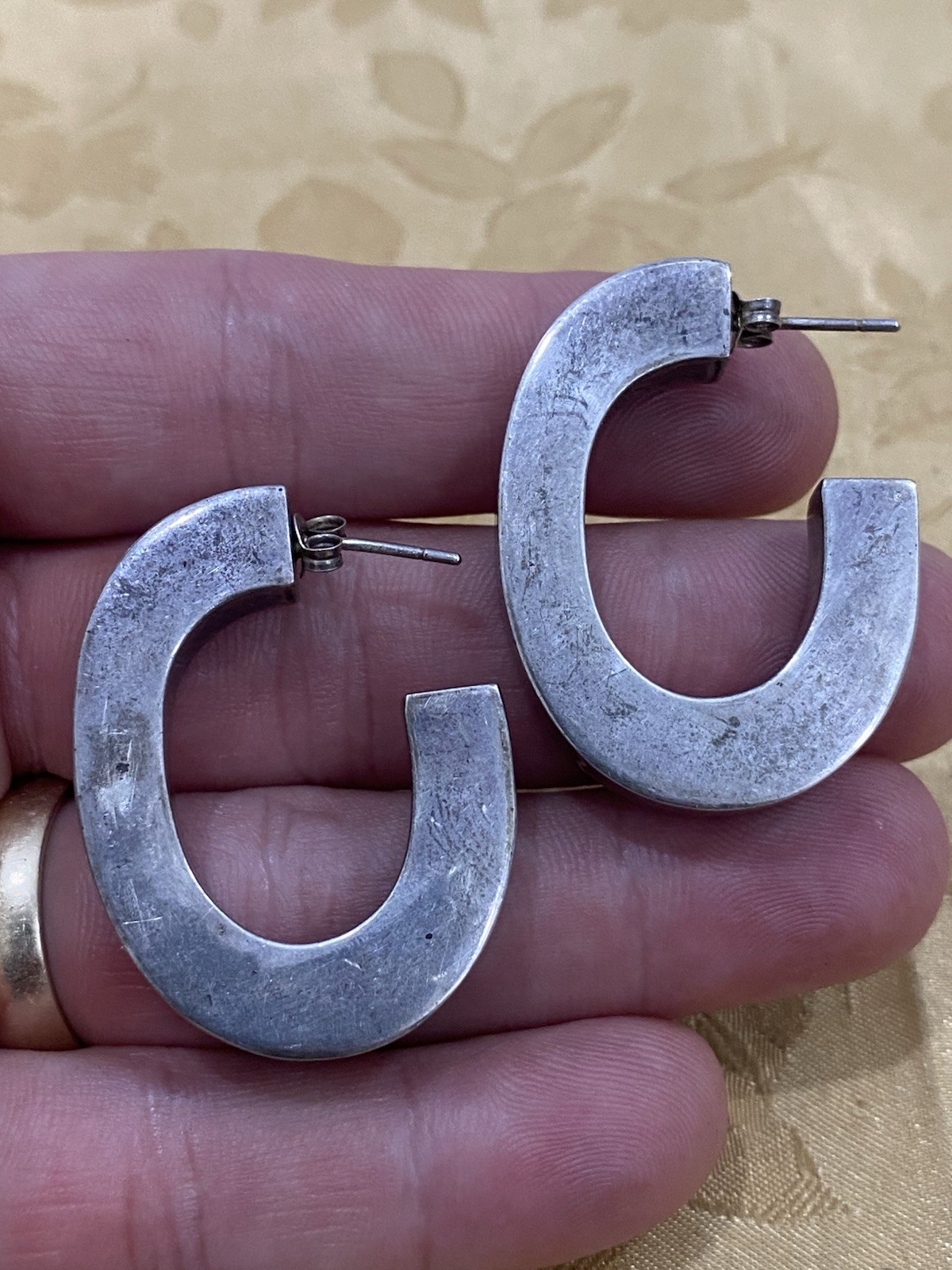 Vintage Designer Signed FC Sterling Silver 925 Large Hoop Earrings