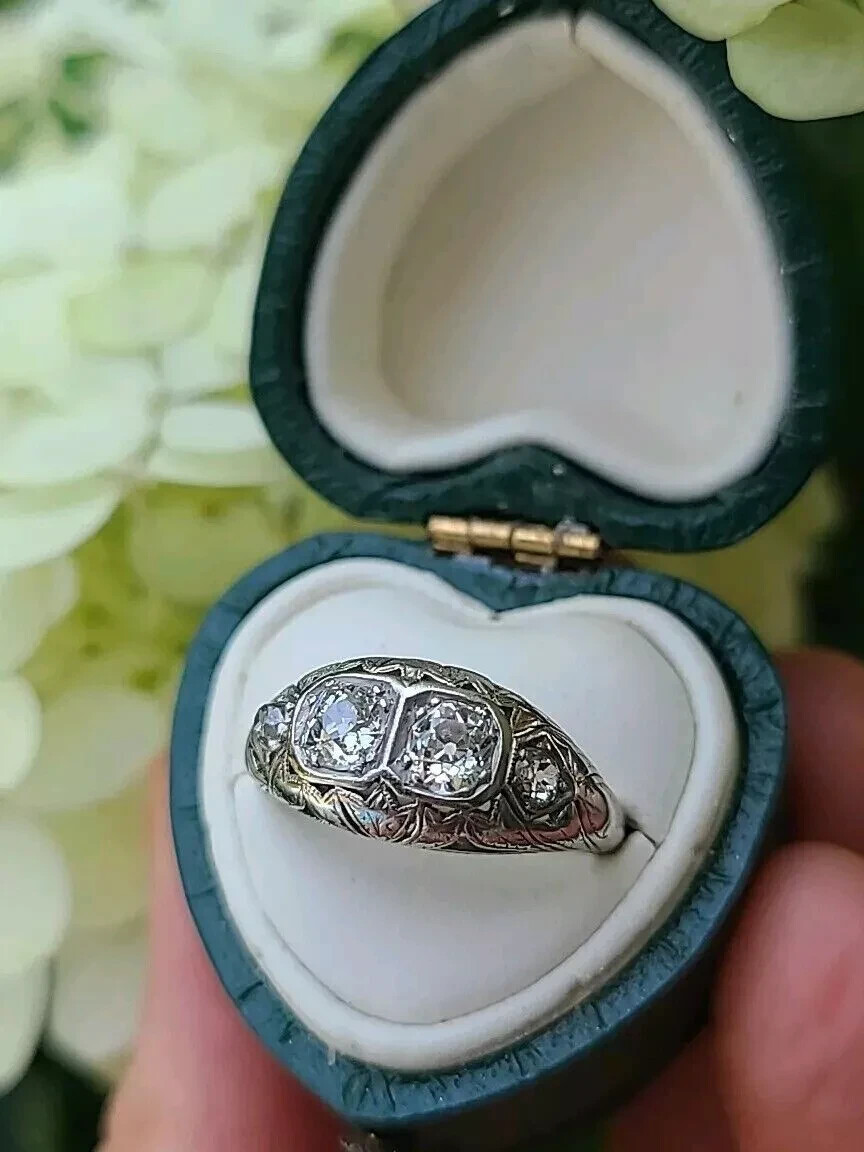 Art Deco Round Lab Created Diamond 14K White Gold FN Filigree Engagement Ring