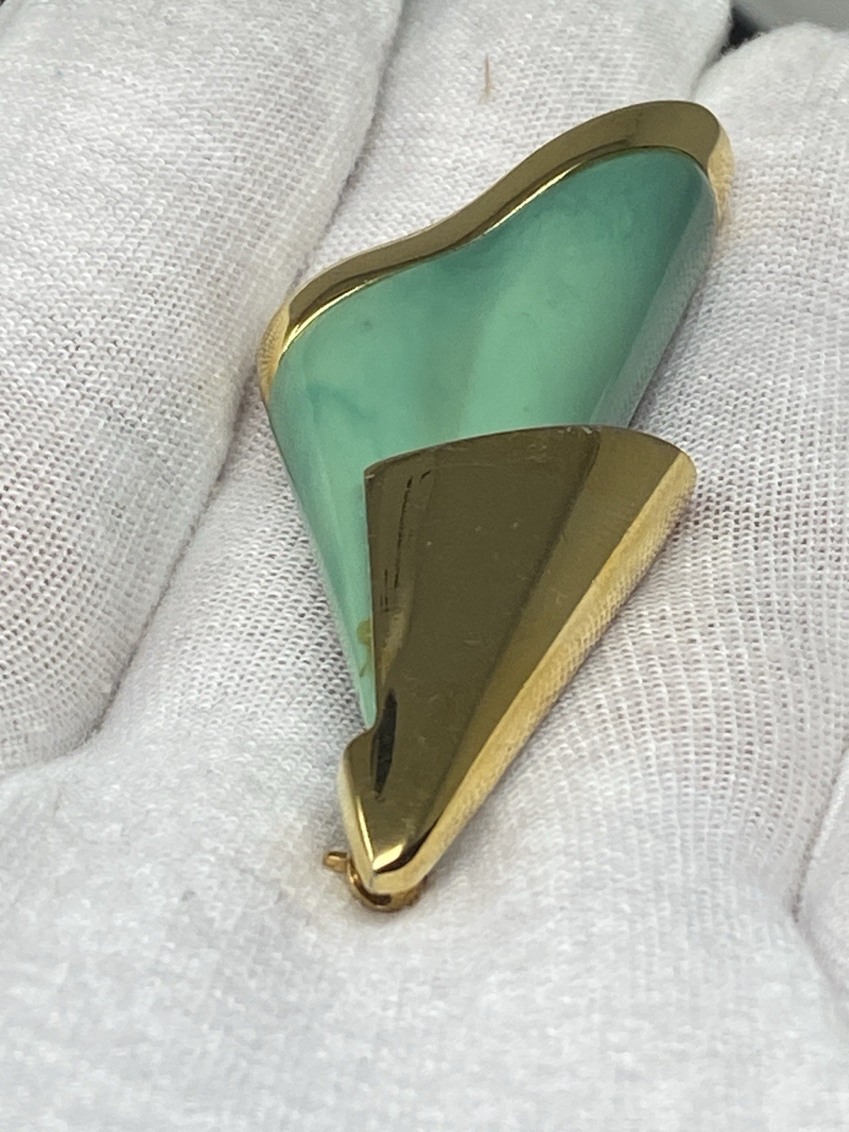 Givenchy Vintage Brooch Pin Green Stone Gold Setting 1979 New York Paris