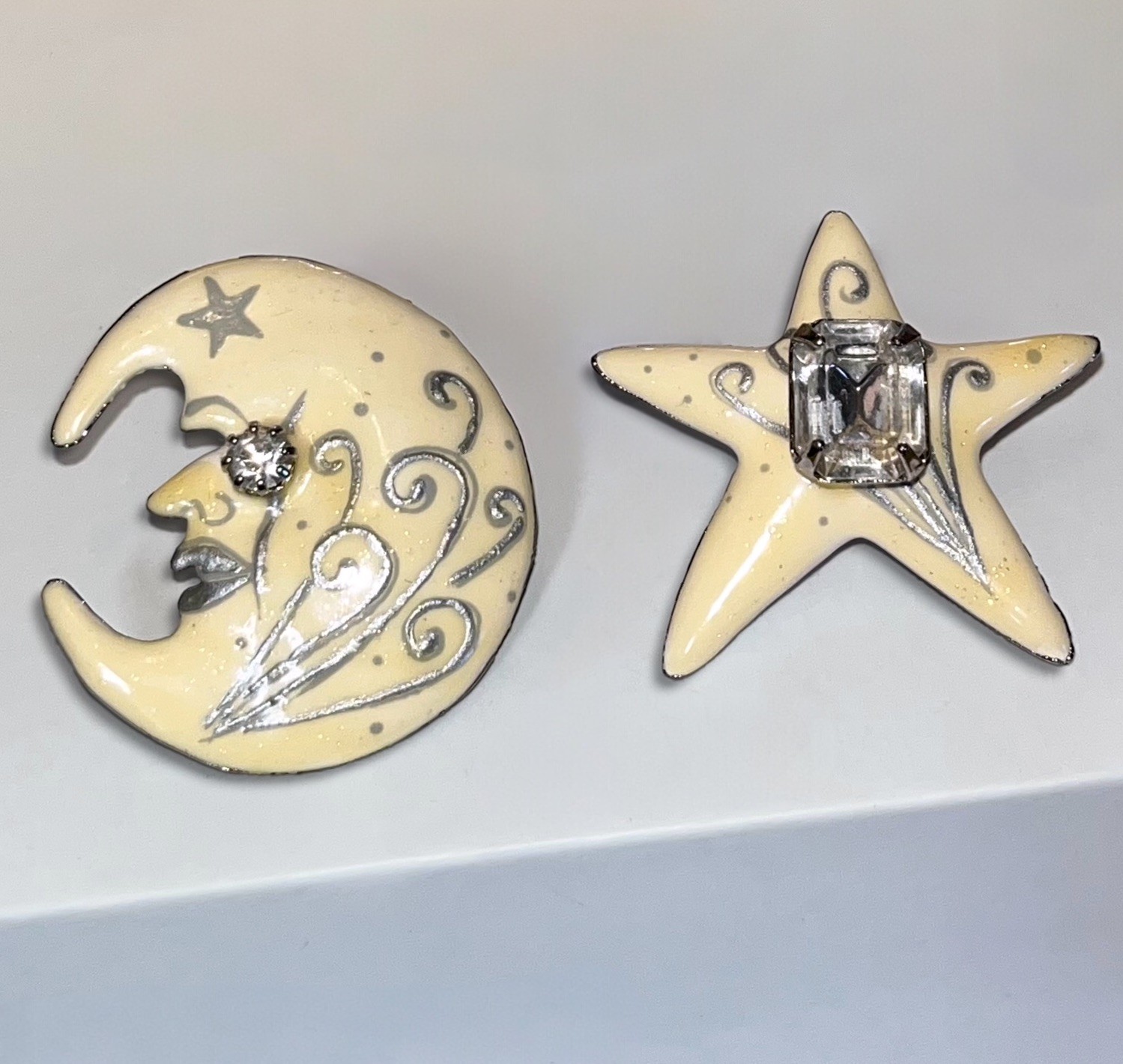 Vintage Lunch at The Ritz LATR “New Moon” Celestial Moon & Star Pierced Earrings