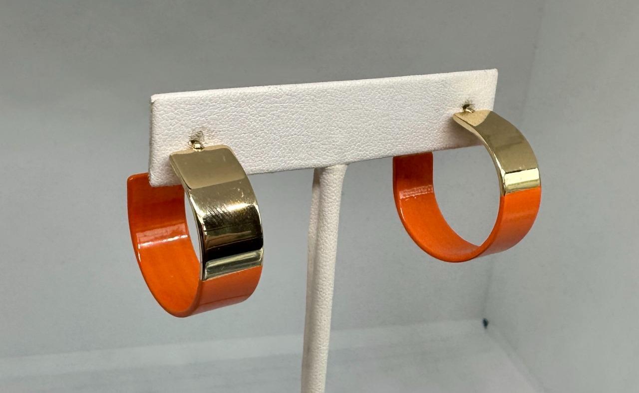Vikki Carr Estate Orange Hoop Earrings Certificate Of Authenticity 1 Inch