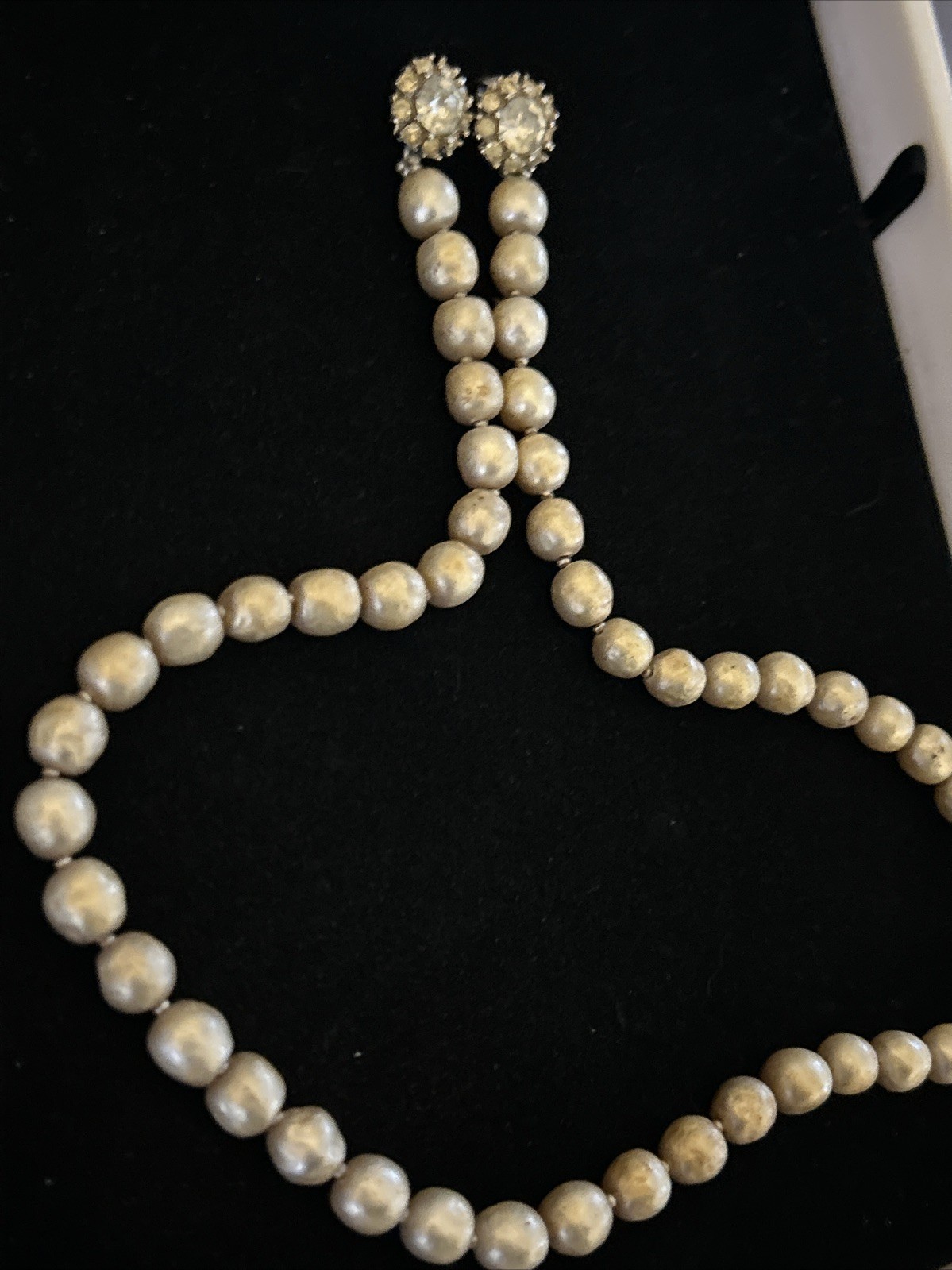 Judith McCann 40s Signed NY 58 Shuvon Pearl Necklace Dual-Hook Clasp CRYSTAL VTG