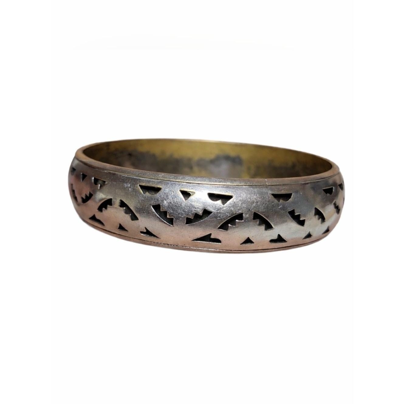 Vintage Made In India Silver Tone Cutout Bangle Bracelet Openwork Boho Size 7.5