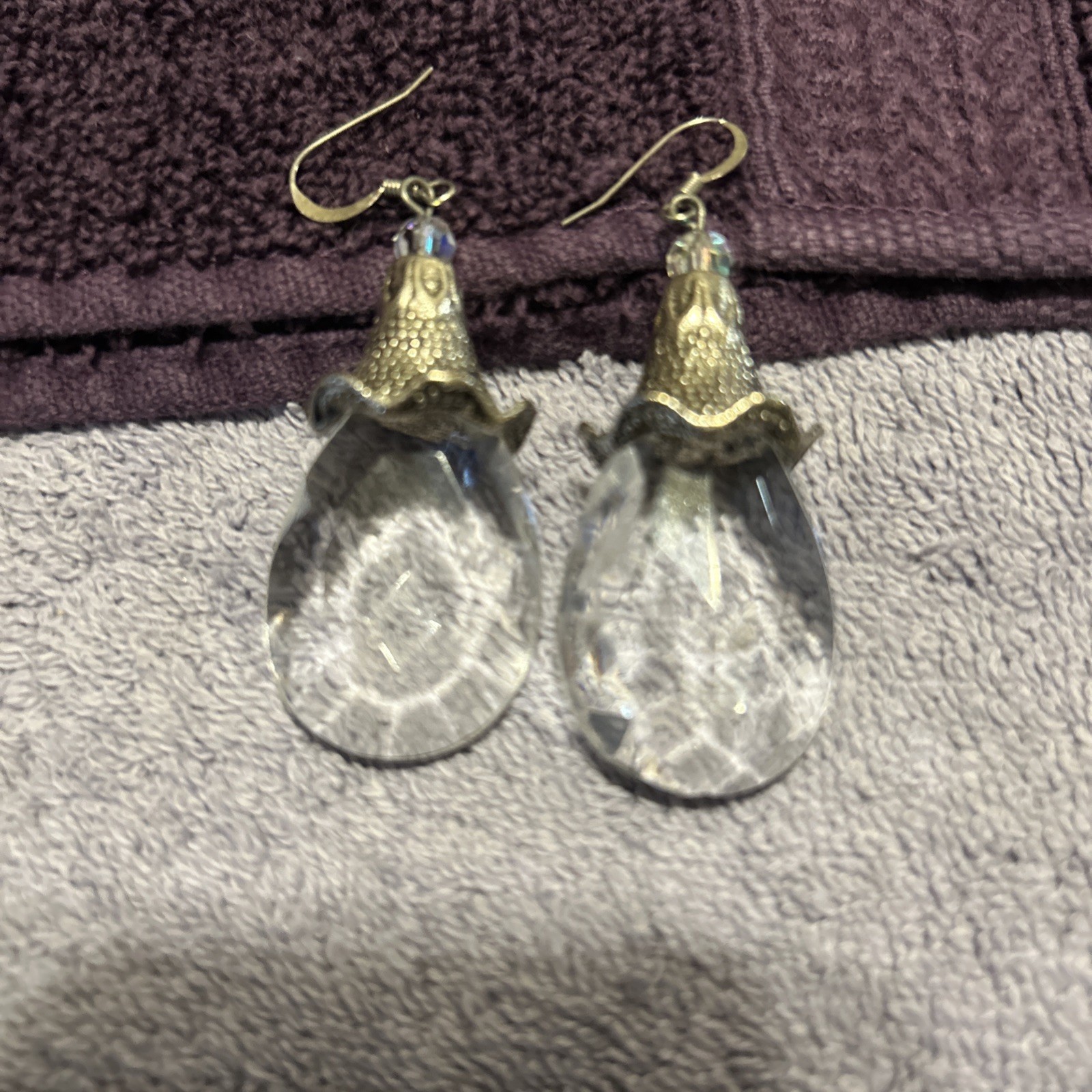 Vintage Opaline Glass Dangle Earrings Silver Tone