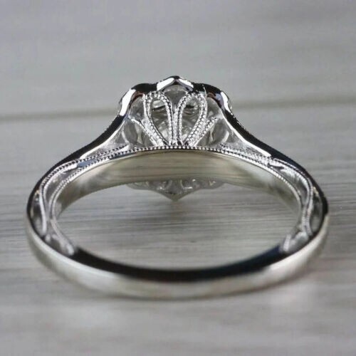 Art Deco Round Cut Lab Created Diamond 14K WhiteGold Filled Halo Engagement Ring