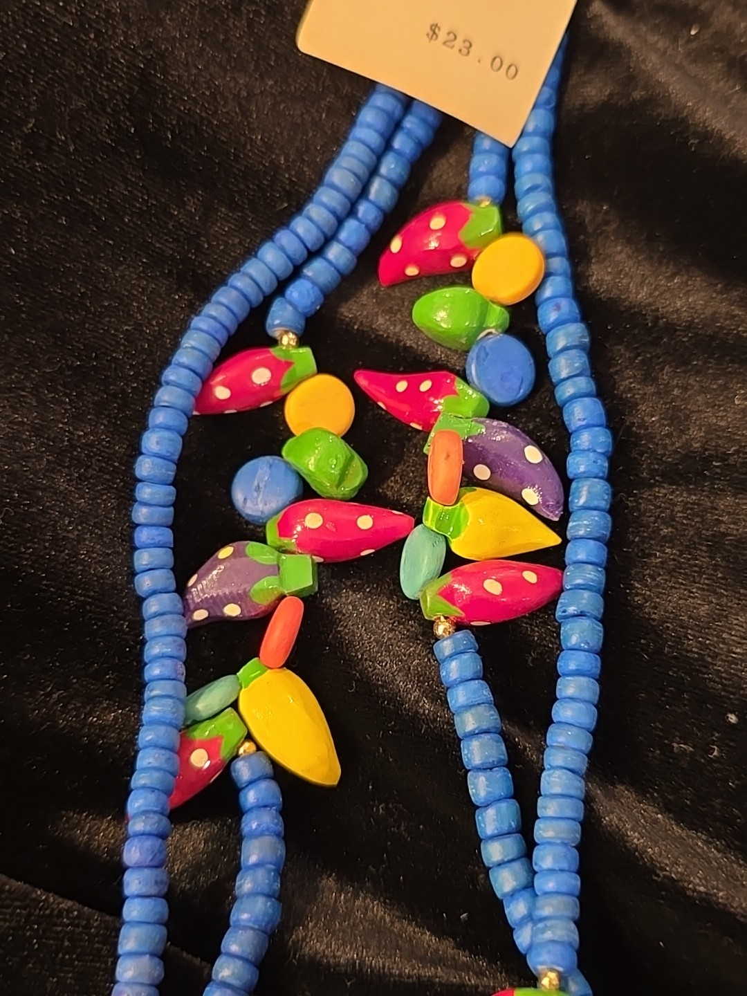 VINTAGE 80s PETITE SOPHITICATE FRUIT CHARM MULTIPLE STRAND COLORFUL 28″ NECKLACE