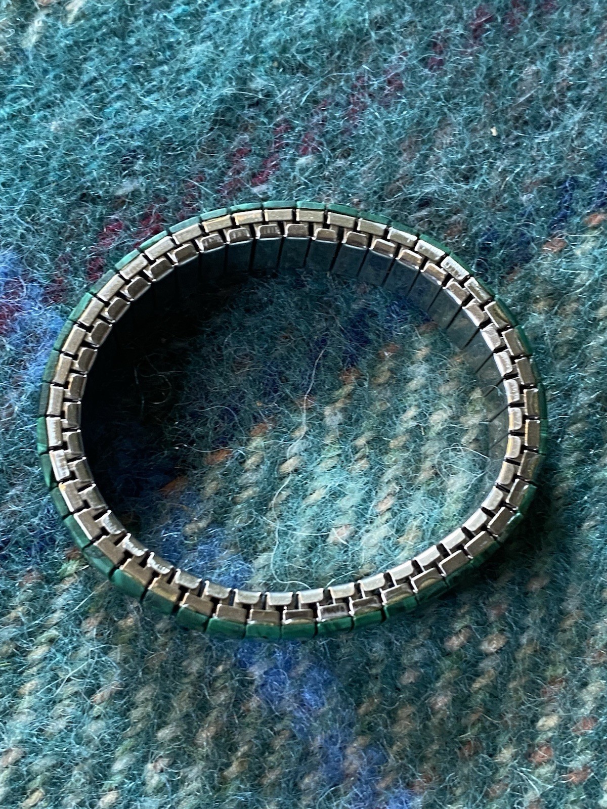 Malachite Inlay Stretch Bracelet Stainless Steel OSFA Western Native Green Stone
