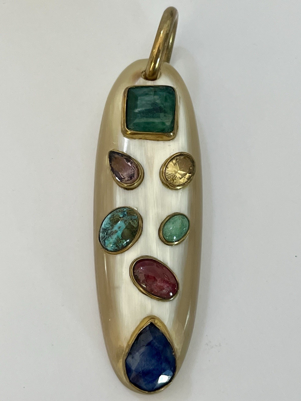 Ashley Pittman Pendant Signed AP Kenya Vintage Gemstones Horn? Bone? Vtg Jewelry