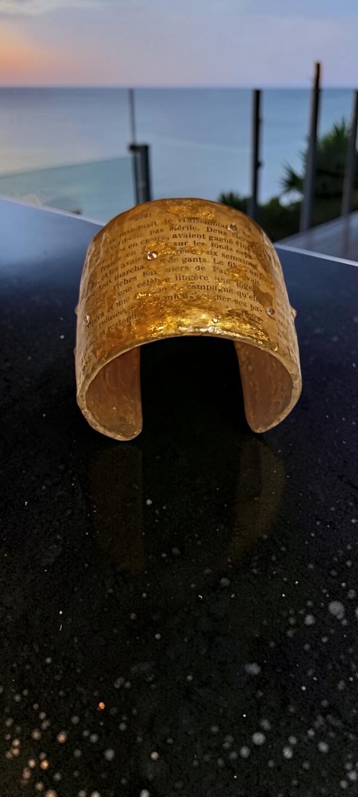 Rare Brigitte Ross Gold Hammered Literary Cuff Bracelet Alfred De Musset French