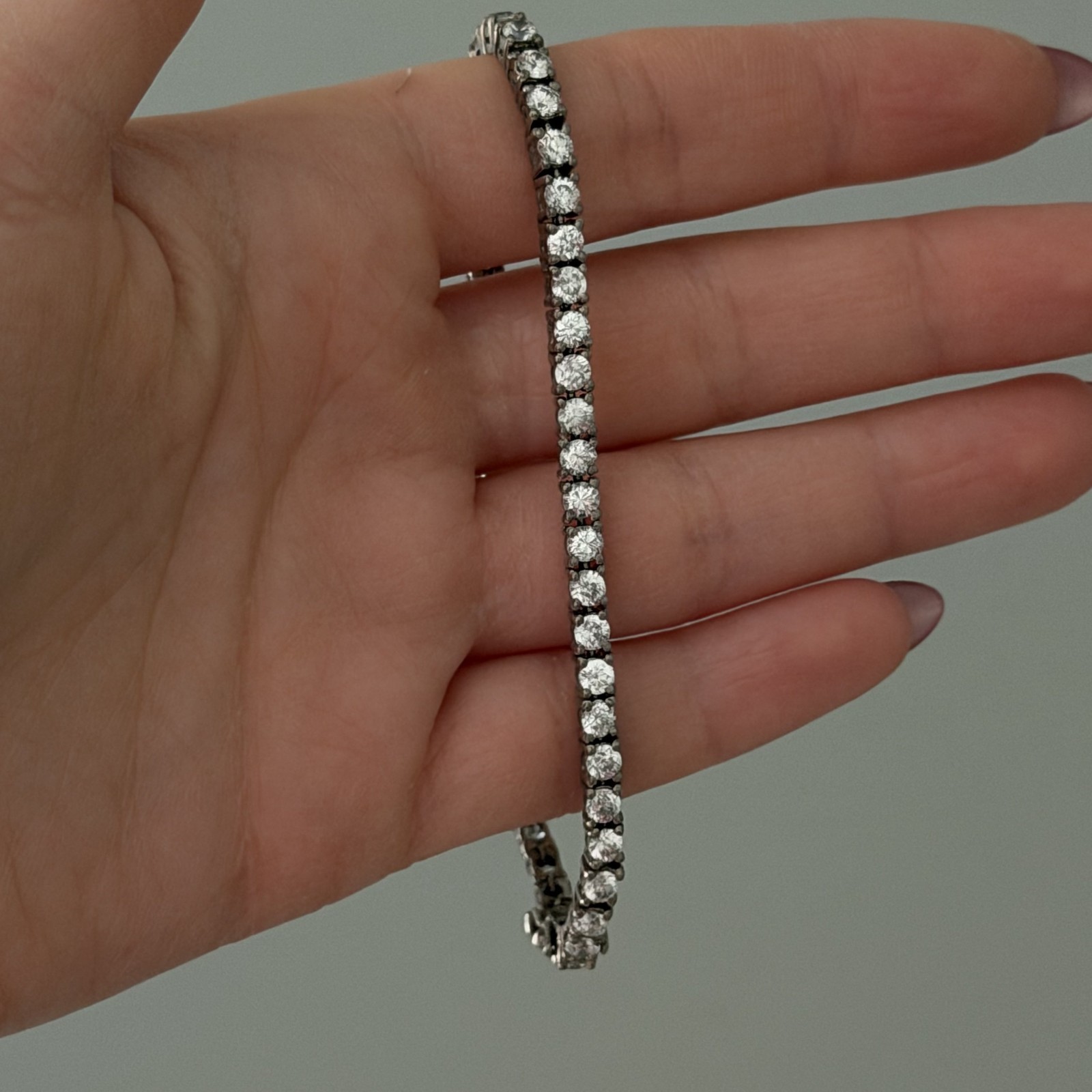 Vintage 925 Sterling Silver Clear CZ Tennis Bracelet 7″