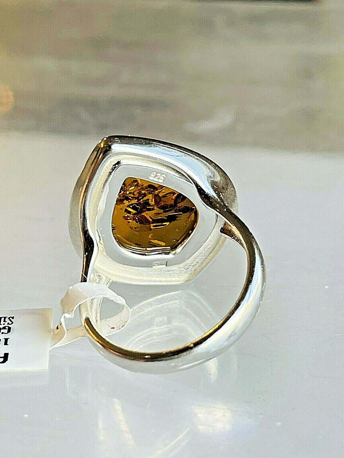 14K Gold Filled Baltic Amber Ring Size 6,0 Egg Yolk Butterscotch Polish Silver