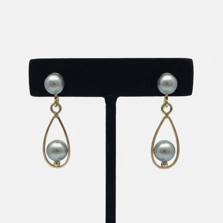 Vtg 14k Gold Blue Grey Pearl Earrings