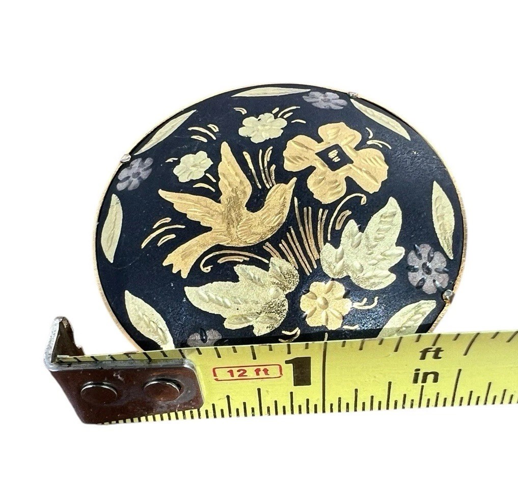 Vintage Damascene Brooch 18k or 24k Gold injected into Iron Bird Floral Spain