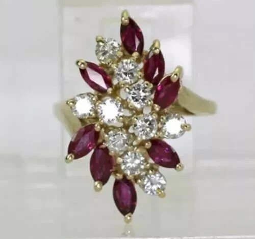 3.25Ct Art Deco Style Lab-Created Red Ruby Anniversary 14K Yellow Gold FN Ring