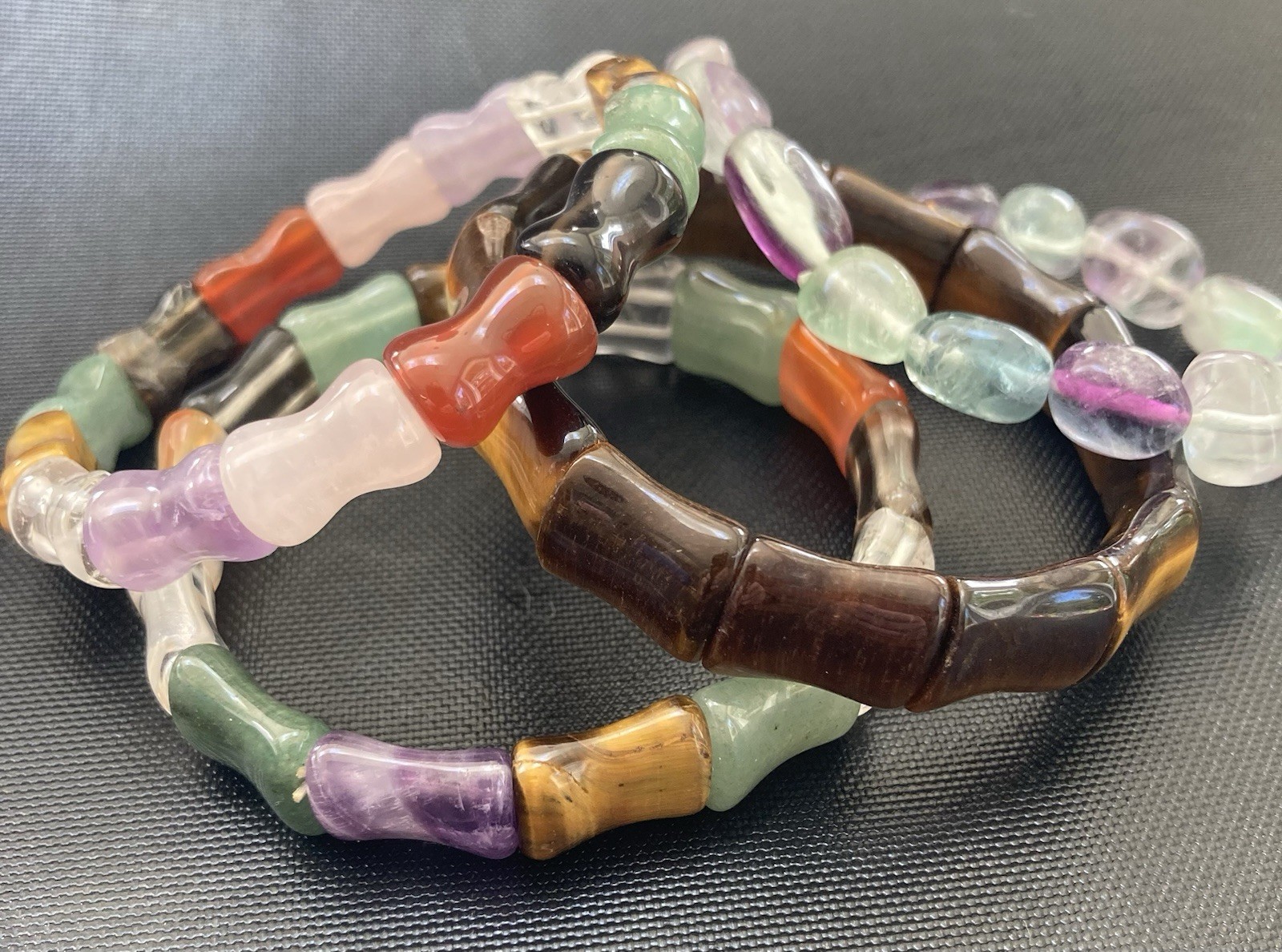 Stone Bracelet Gemstone Lot of 4 Cold Carved Beads Healing Stretch Assorted