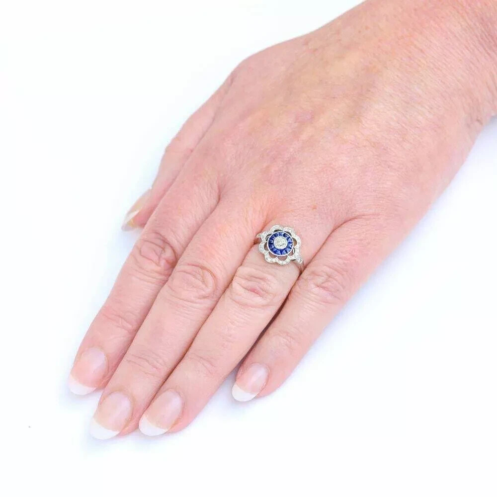 Art Deco Style 2.55Ct Lab Created Diamond Flower Cocktail 14K White Gold FN Ring