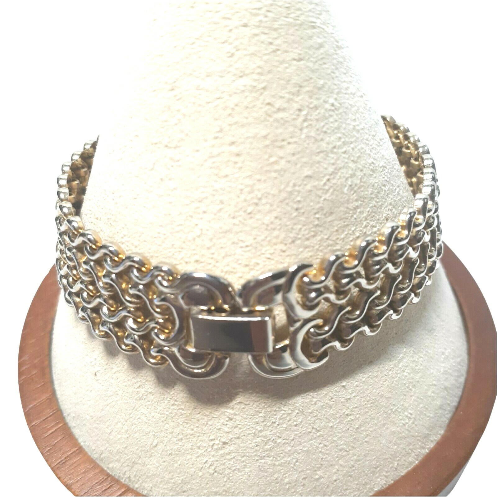 VTG Brass Plated Metal Double Width Chain with Fold Over Clasp Art Deco