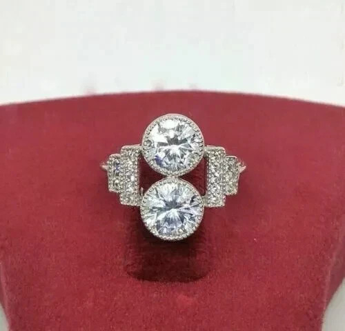 Classic Art Deco Style Round Cut Lab Created Diamond 925 Silver Birthday Ring