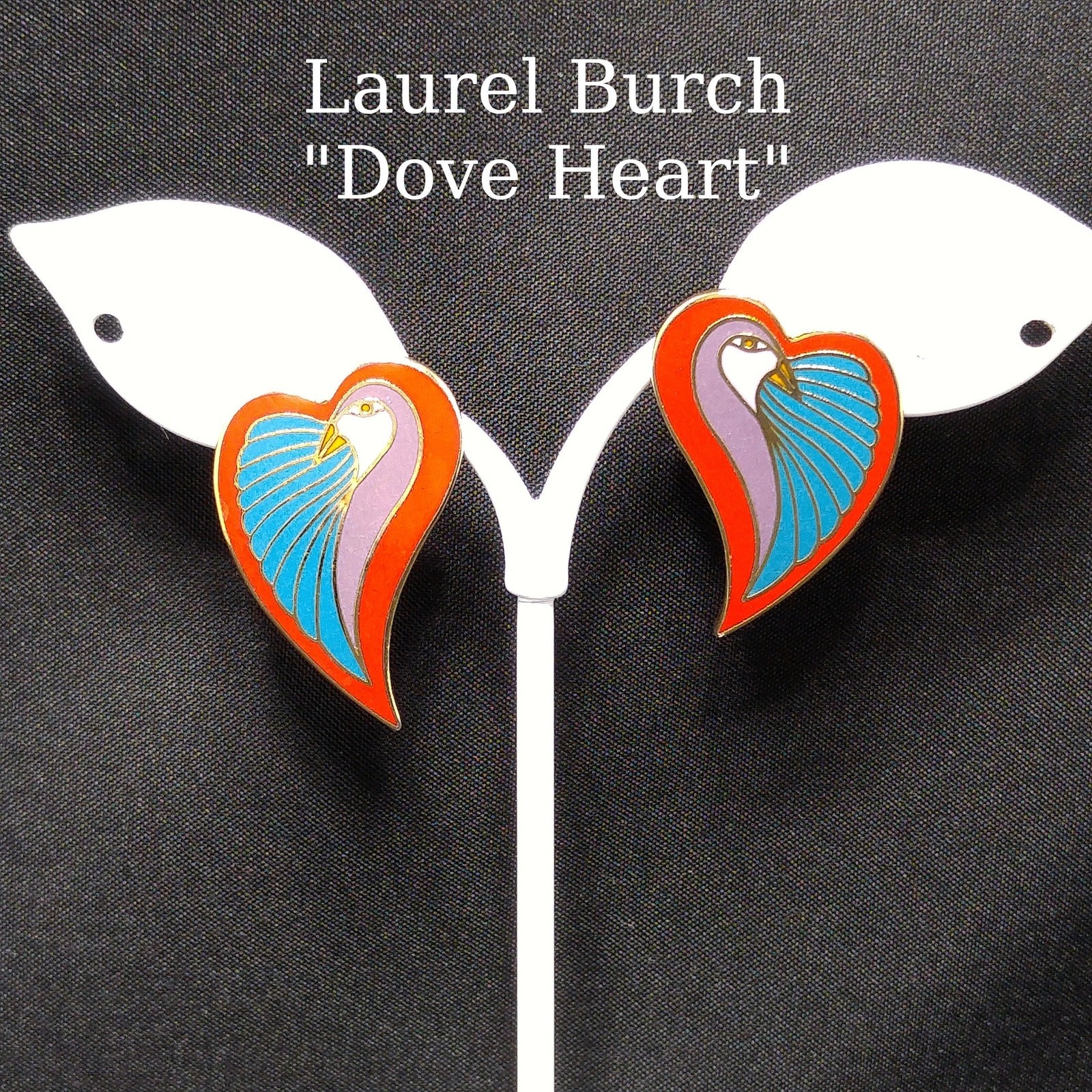 Laurel Burch “Dove Heart” Post Earrings, Gold Plated, 1980s Vintage Jewelry