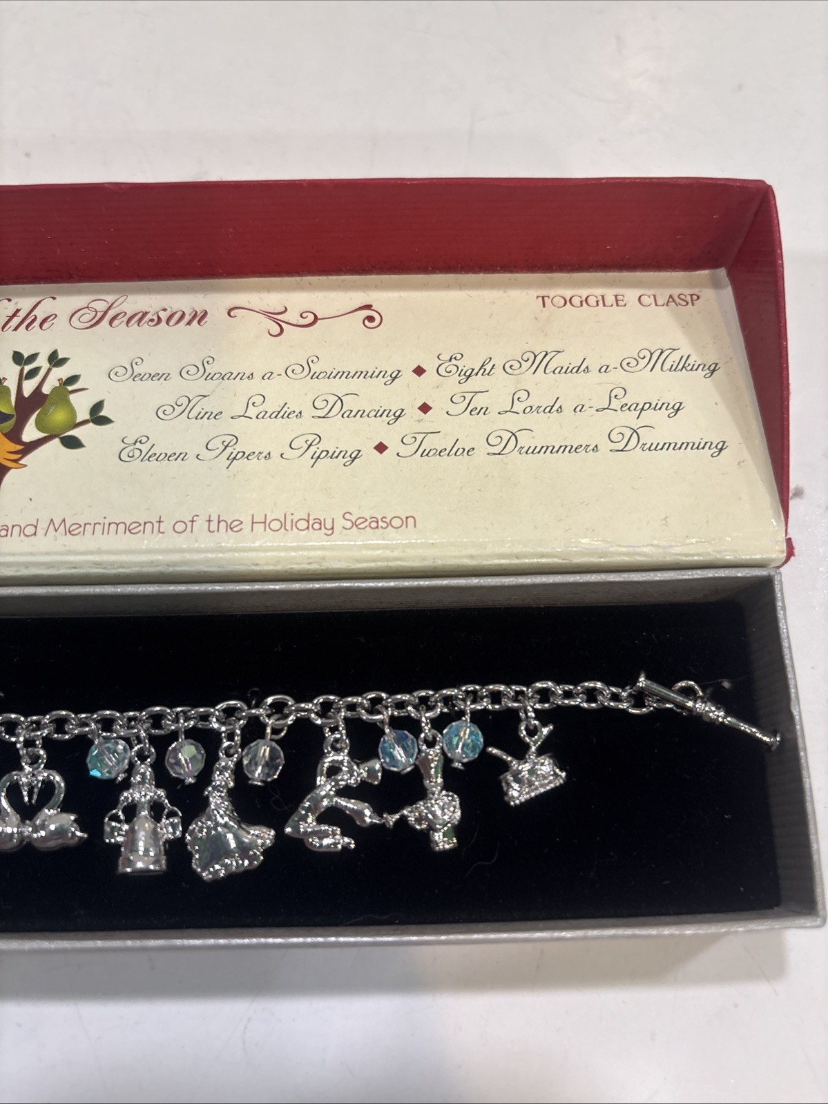 12 Days Of Christmas Charm Bracelet Sterling Silver Finish Toggle Clasp B14A