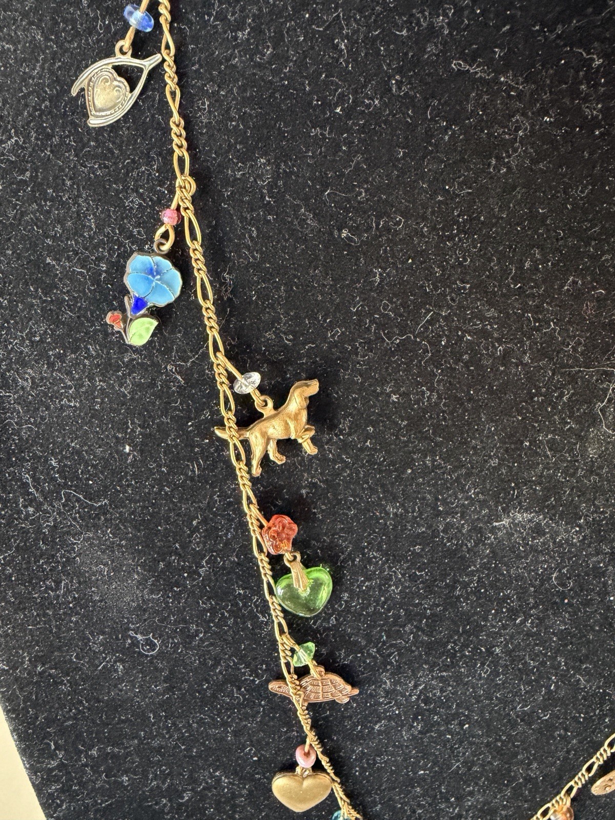 Vintage Signed Glassworks Studio Multi Charm Love Luck Fun Heart 28″ Necklace