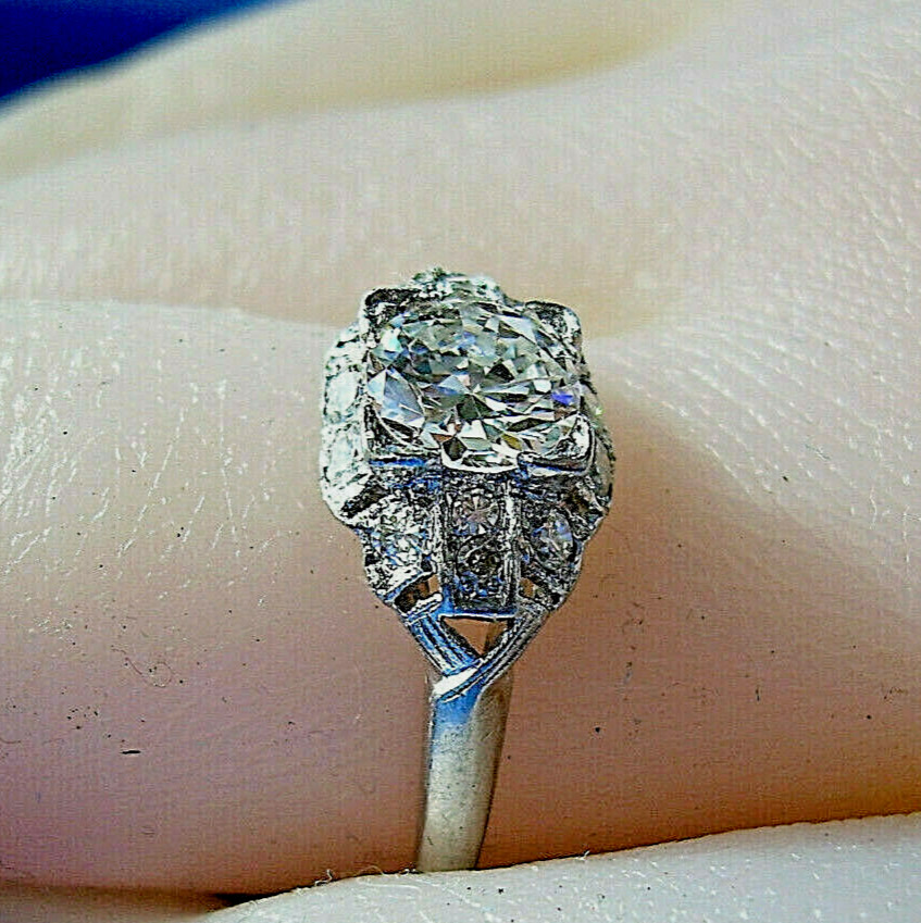 Original EARTH MINED DIAMOND Deco Engagement Ring Vintage PLATINUM Solitaire 6