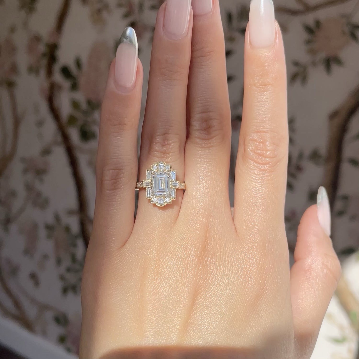 Deco Forever One DEF 1.50 Ct Emerald Cut Moissanite Wedding Mosaic Ring