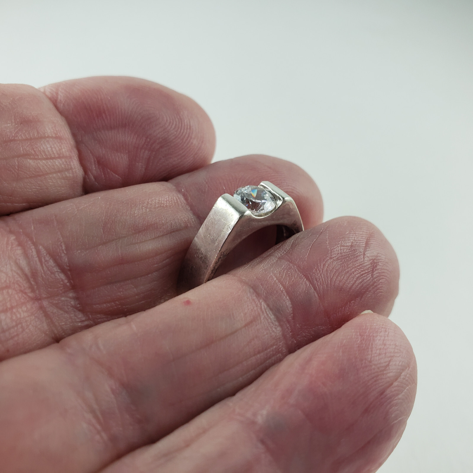 Sterling Silver Ring White Solitaire CZ 6.2g Size 8 BOCCO [7749]