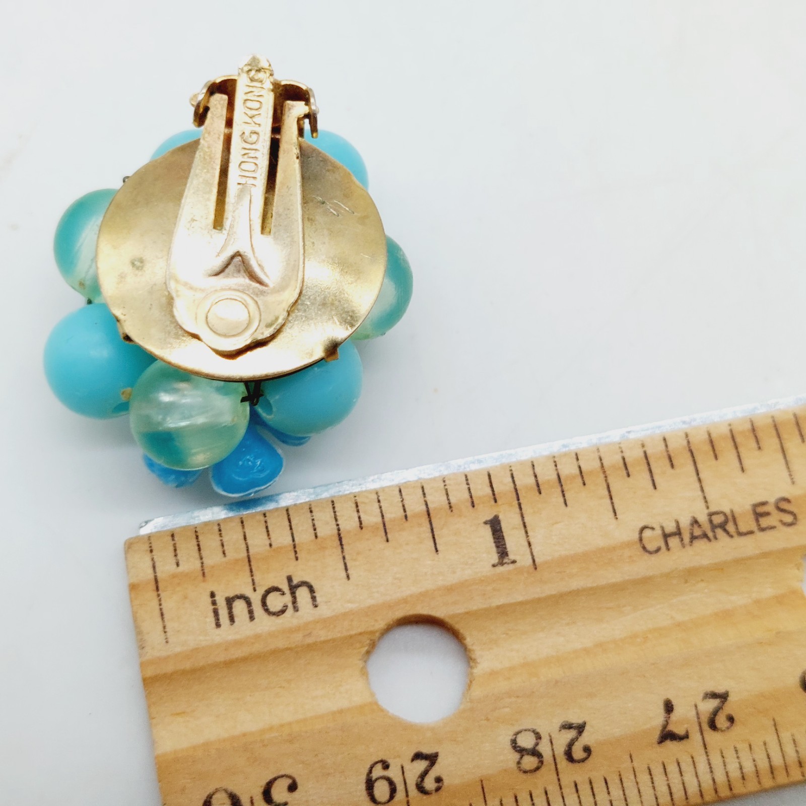 Blue Plastic Clip Earrings Hong Kong & Japan Set Of 3 Fabic Metal