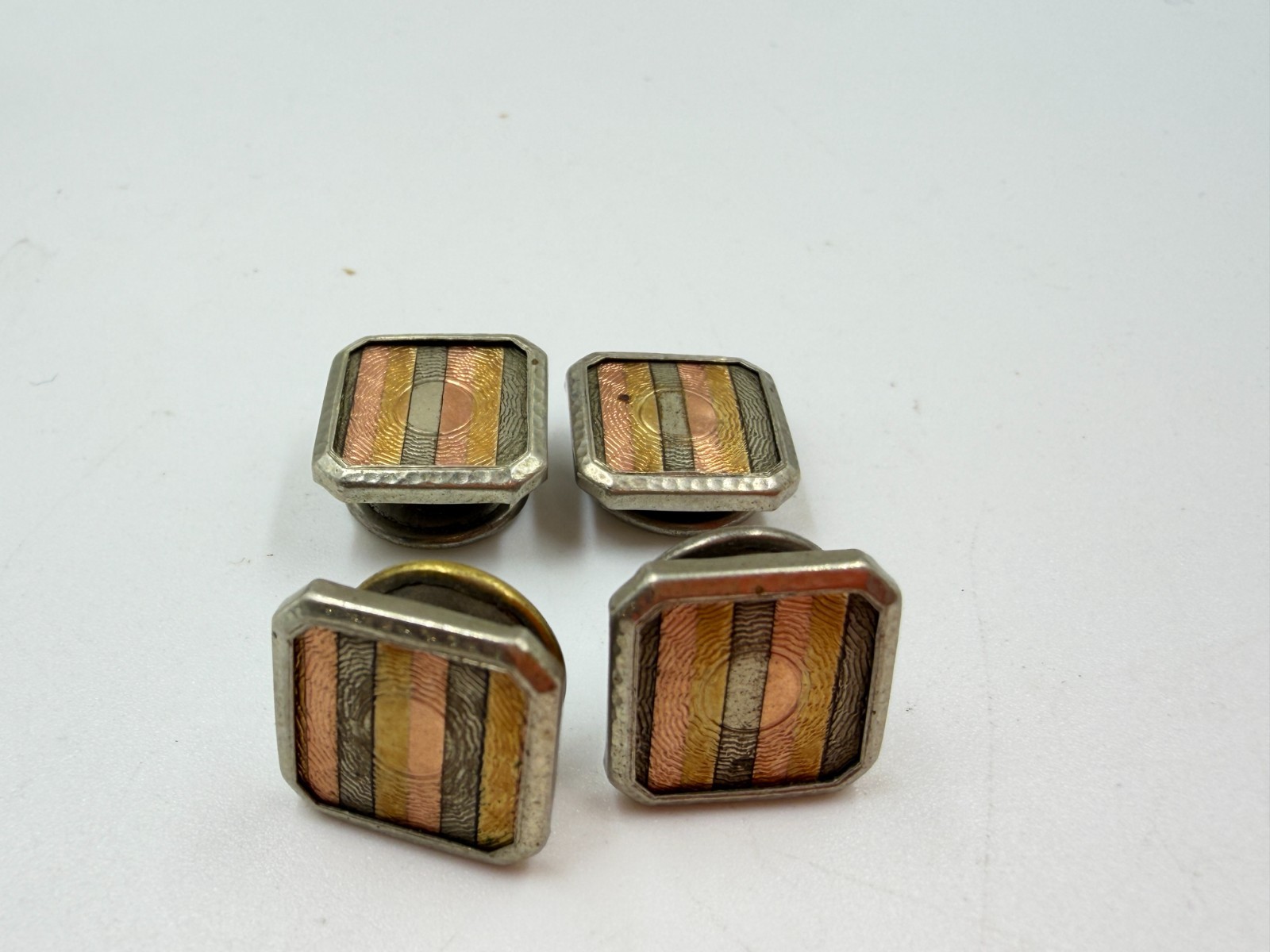 Art Deco Cufflinks Square Mixed Metal Stripe Kum A Part Snap Easy to Use