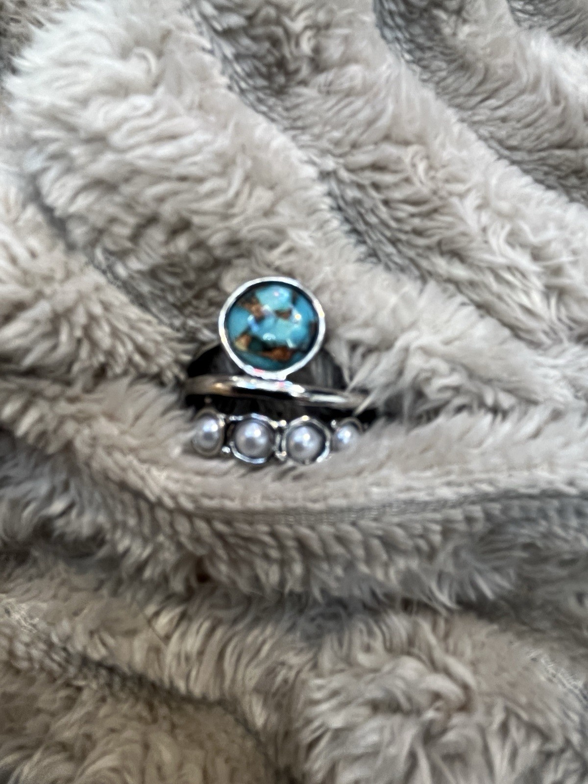 Bohemian Vintage Circular Imitation Turquoise & Moonstone Ring