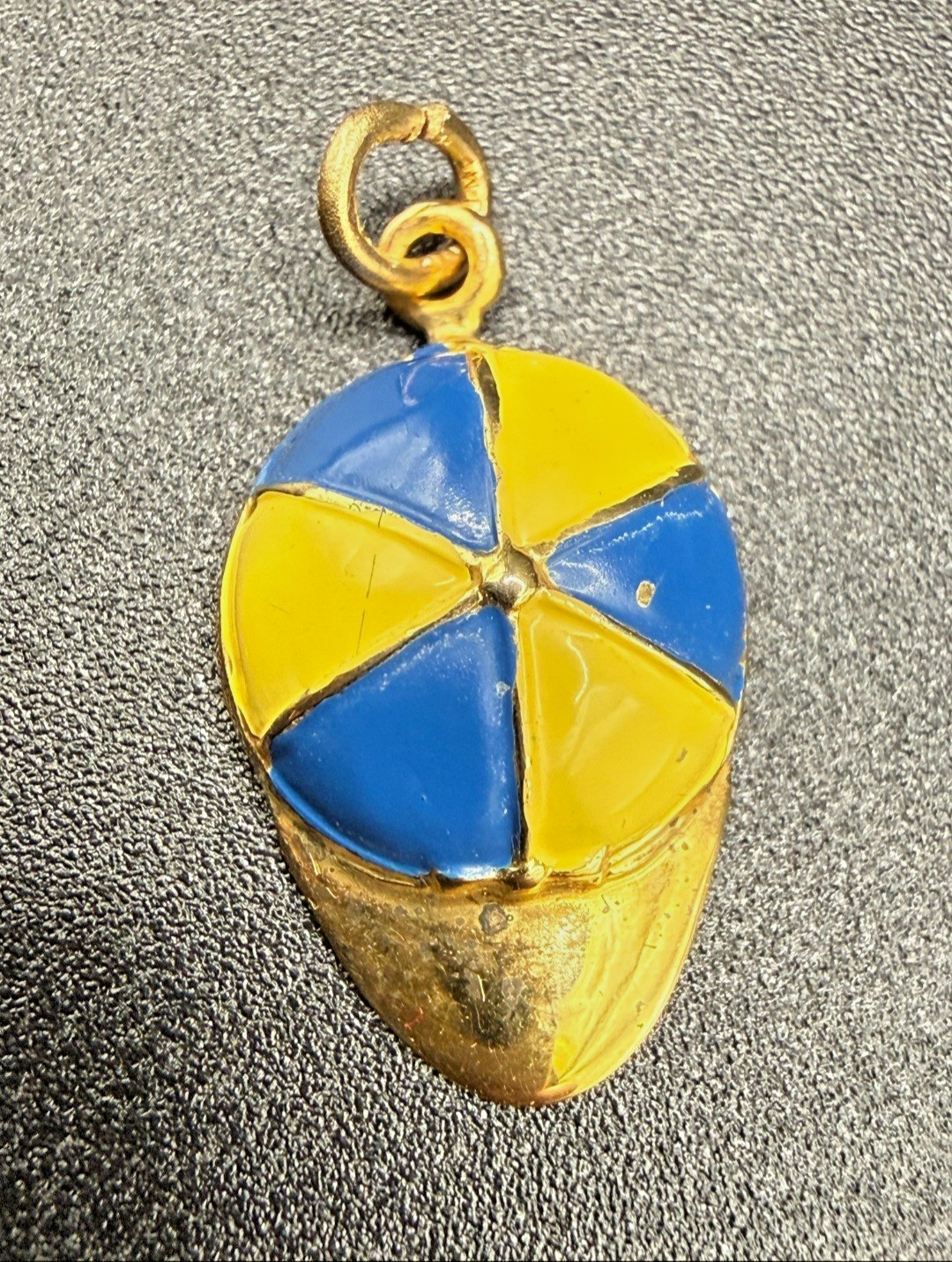 Rare J.M. Fisher Sterling Silver Enamel Jockey Cap Charm Blue Yellow Horse Racin