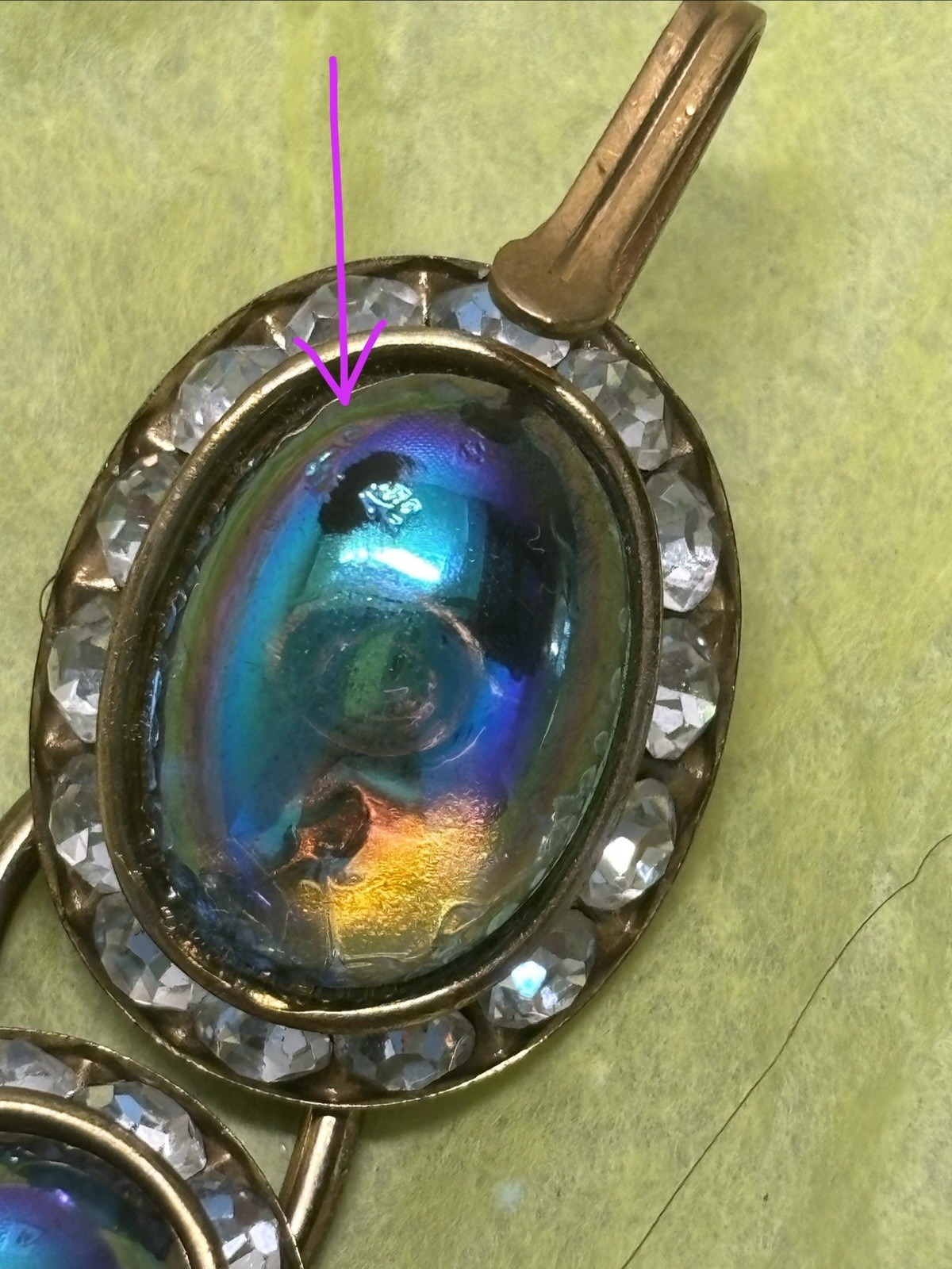 Vintage Peacock Iridescent Gripoux Cabochon AB Necklace ~ Stunning ~ Oil Slick