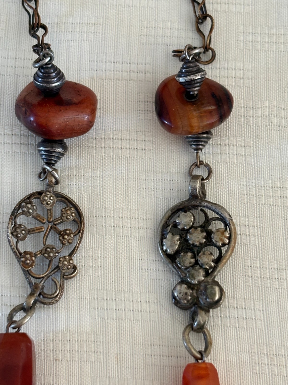 Vintage Turkmen Silver Carnelian Asyk Heart Necklace Yemeni Tribal Statement