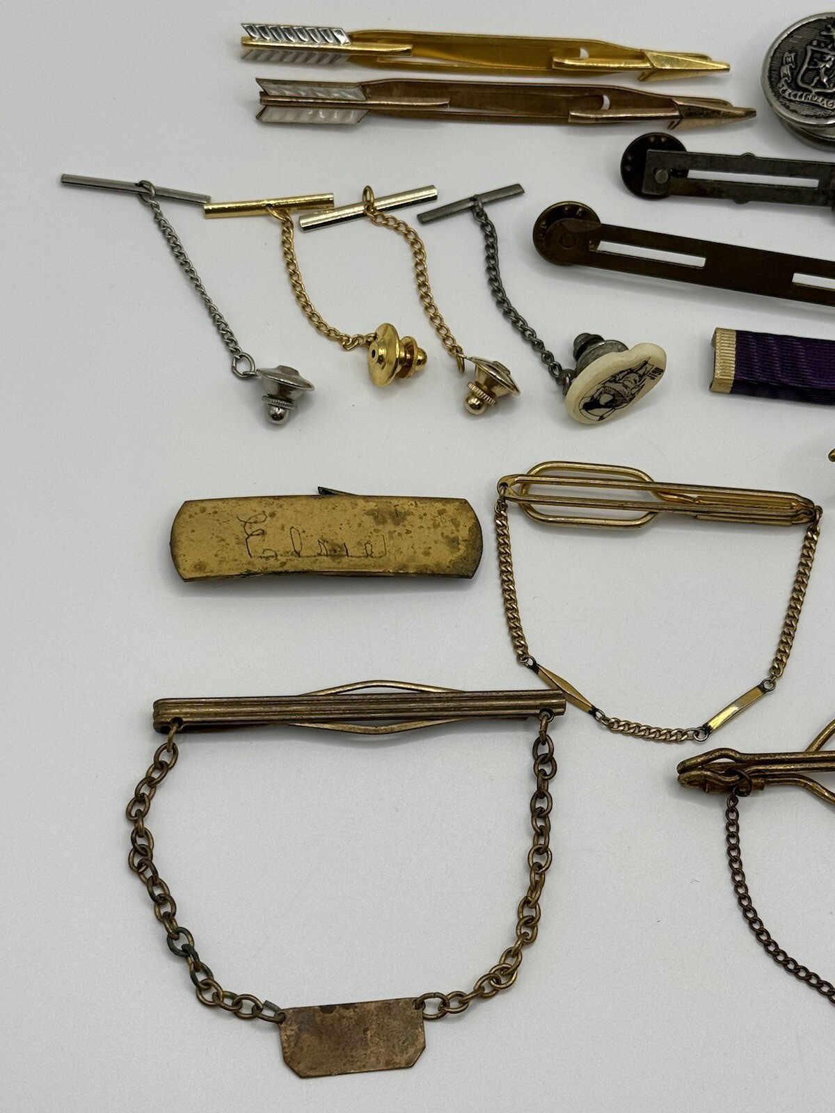Vintage Tie Clips Lot of 21 Misc Pieces Army Militaria Swank Brooches See Desc *