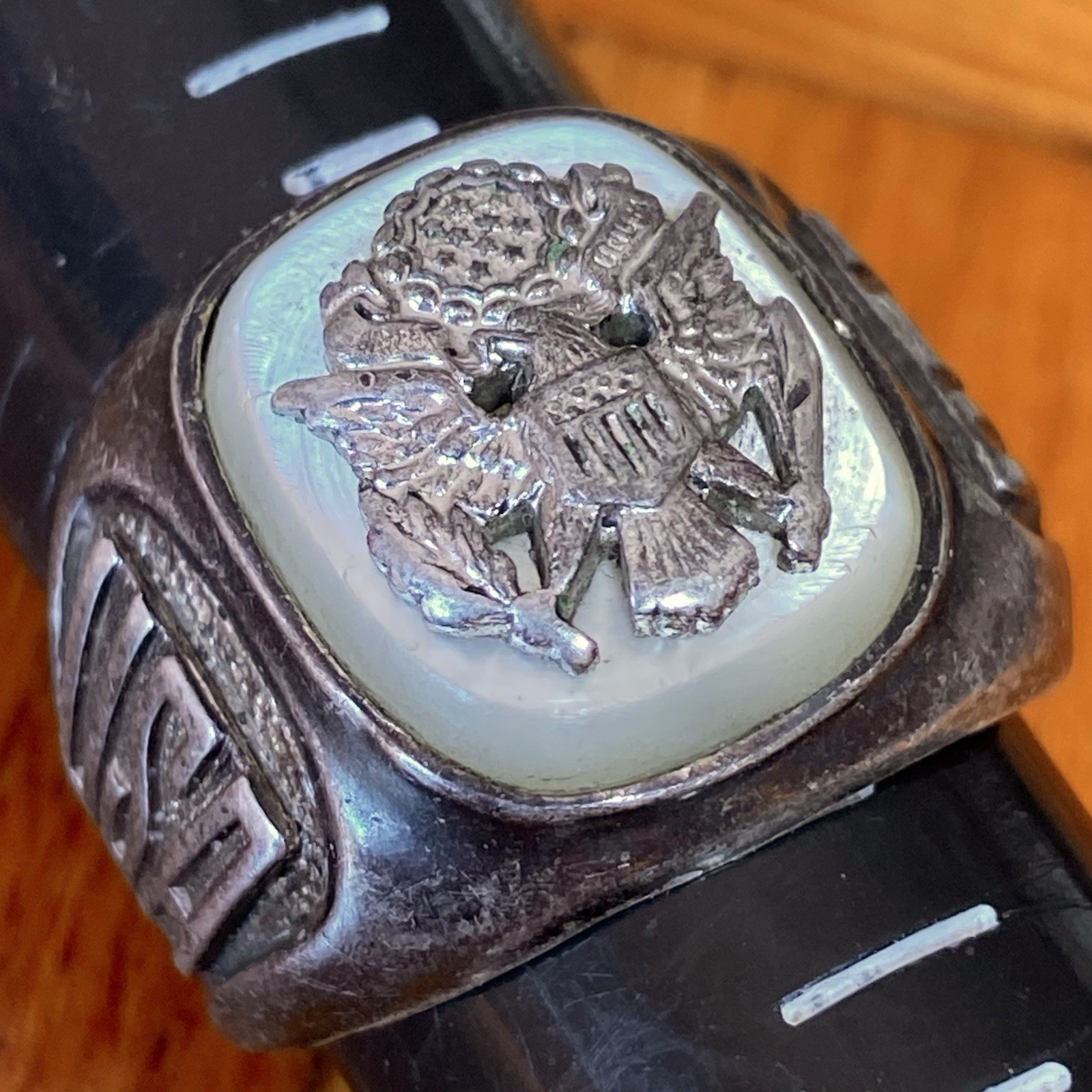 Vtg 40’s C&C Sterling Silver US Army Ring WWII 925 Mother of Pearl sz 10.5 ~READ