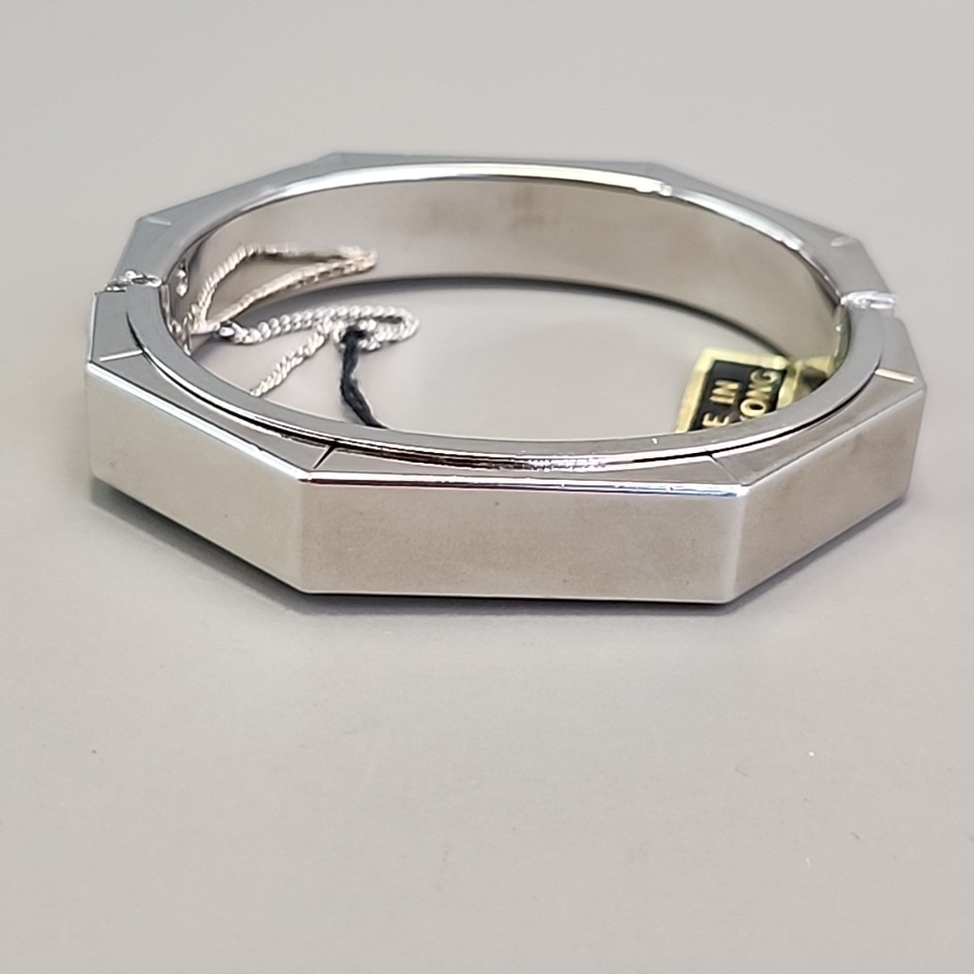Vintage Hinged Bangle Bracelet Octagon Silver Tone Hong Kong Safety Clasp 6.5″