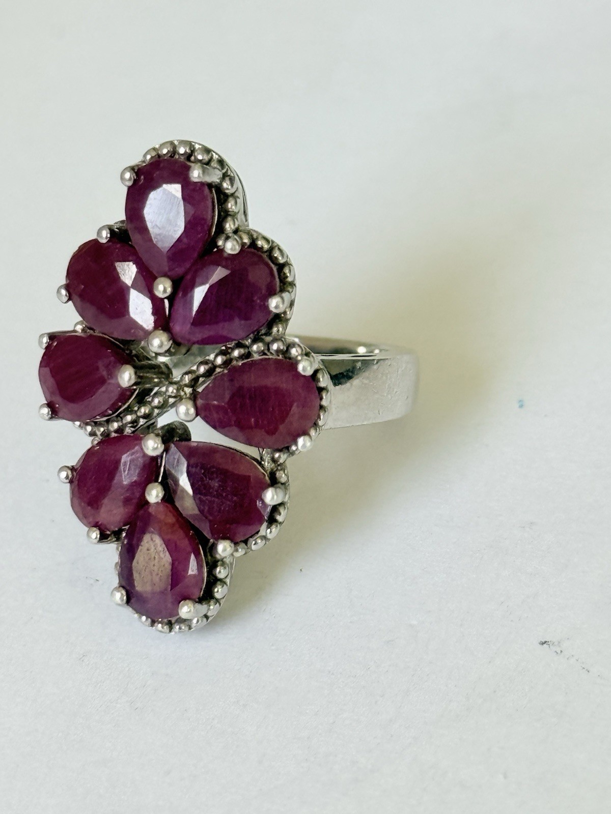 Vintage Designer Sterling Silver 925 Ruby Cluster Cocktail Ring Size 6