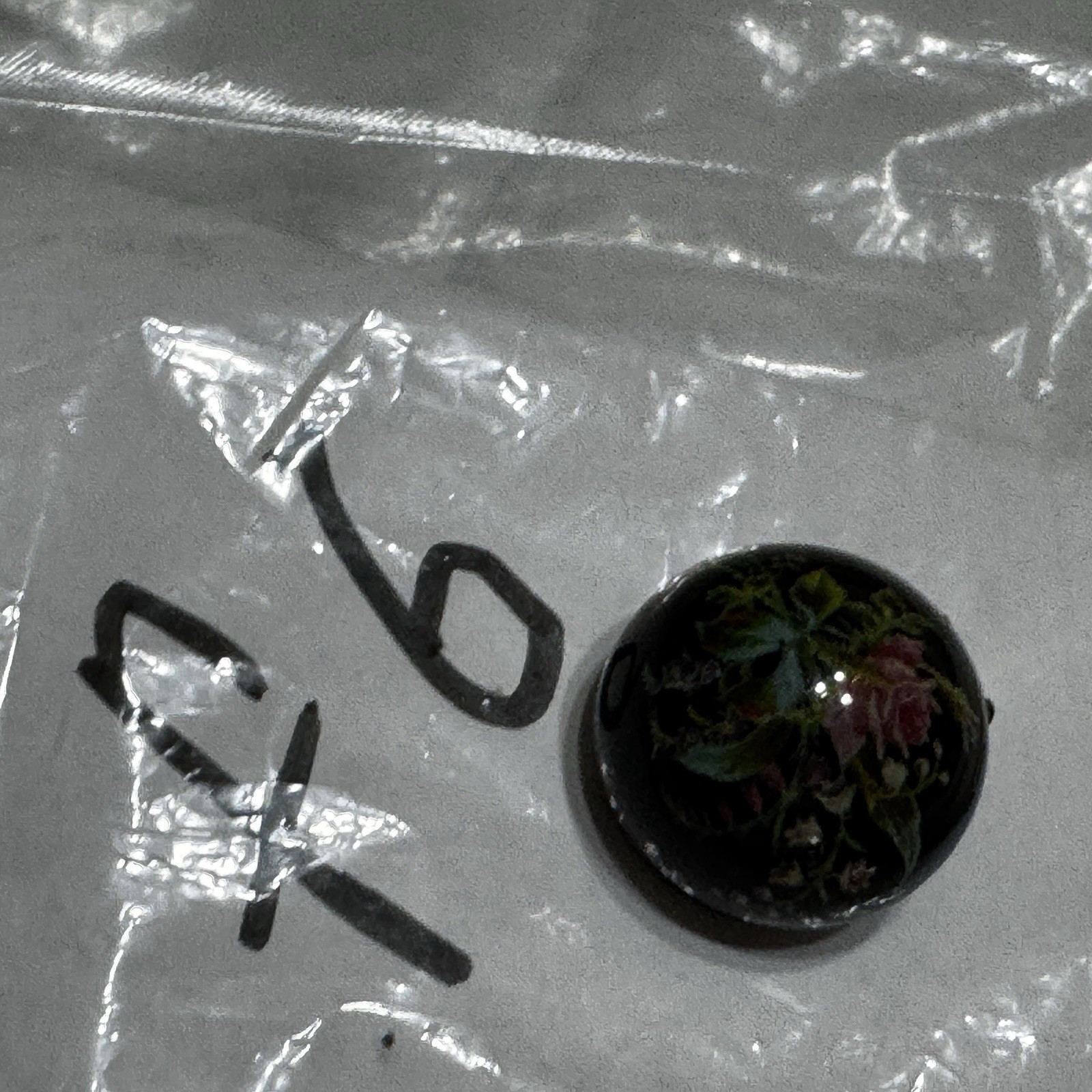Vtg Black Floral Clip On Earrings Button Dome 60s Pink Flowers 1” Lightweight
