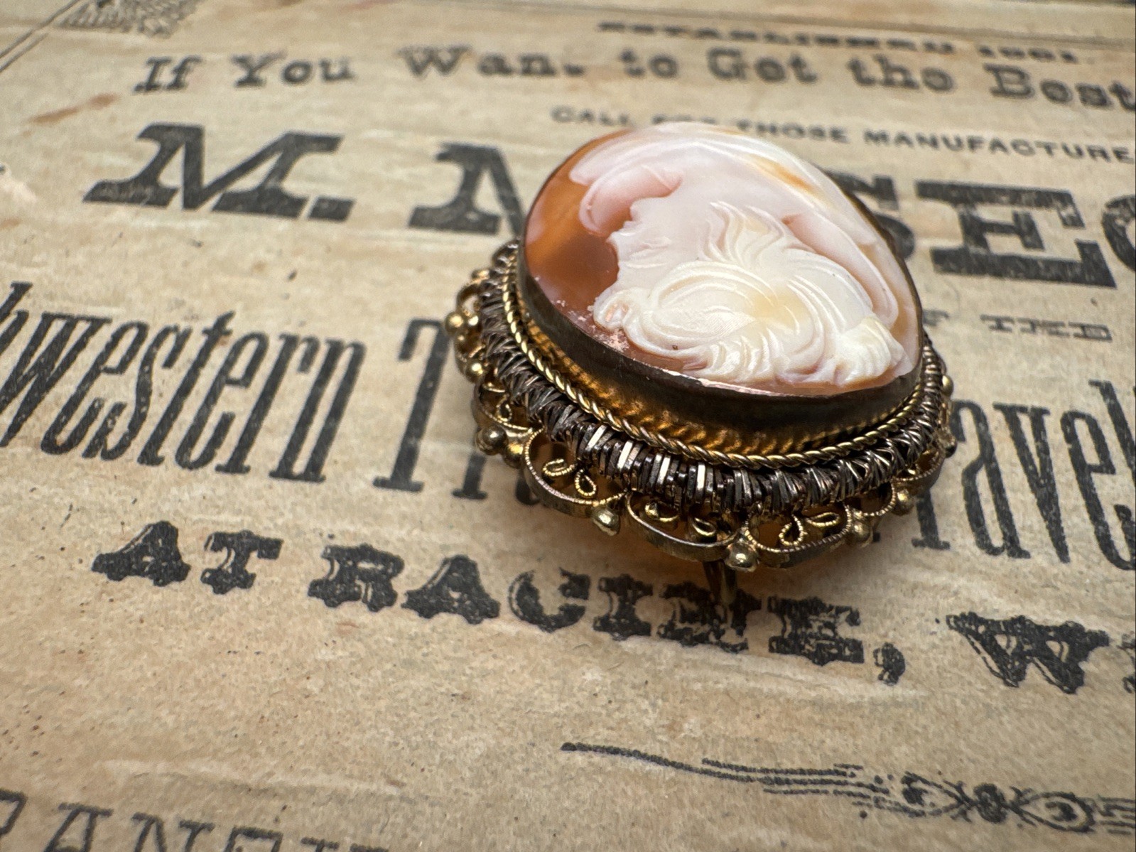 Vintage Carved Shell Cameo Brooch Pendant Beautiful #27￼