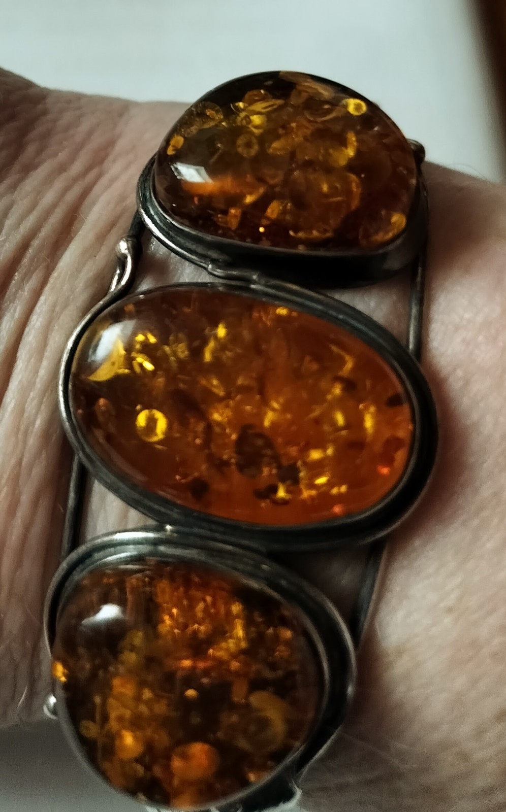 Sterling Silver Cuff Bracelet With Baltic Amber Stones.
