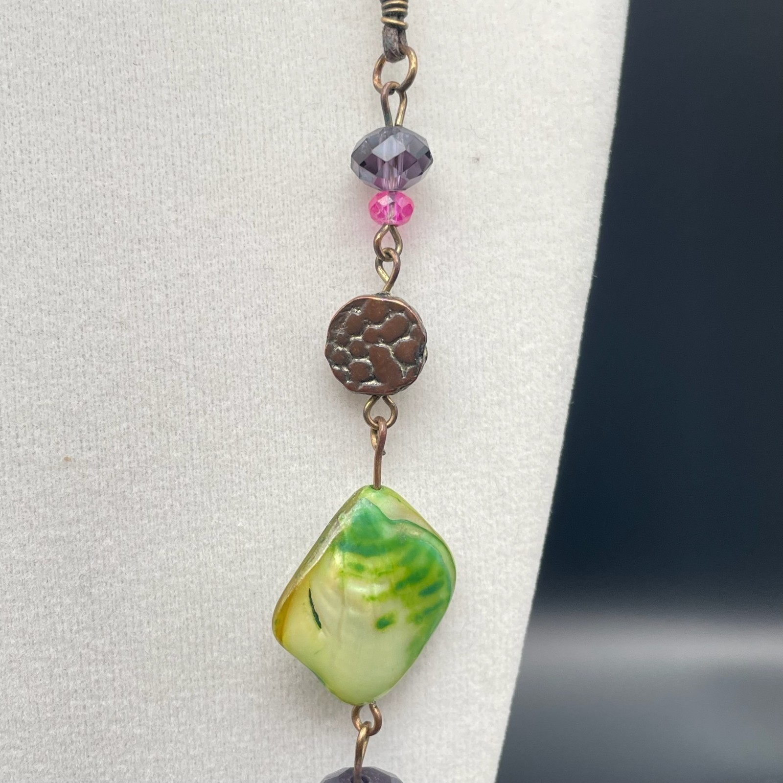 Vintage Bohemian Charm Single Chain Necklace Lobster Clasp Shell Crystal Bead