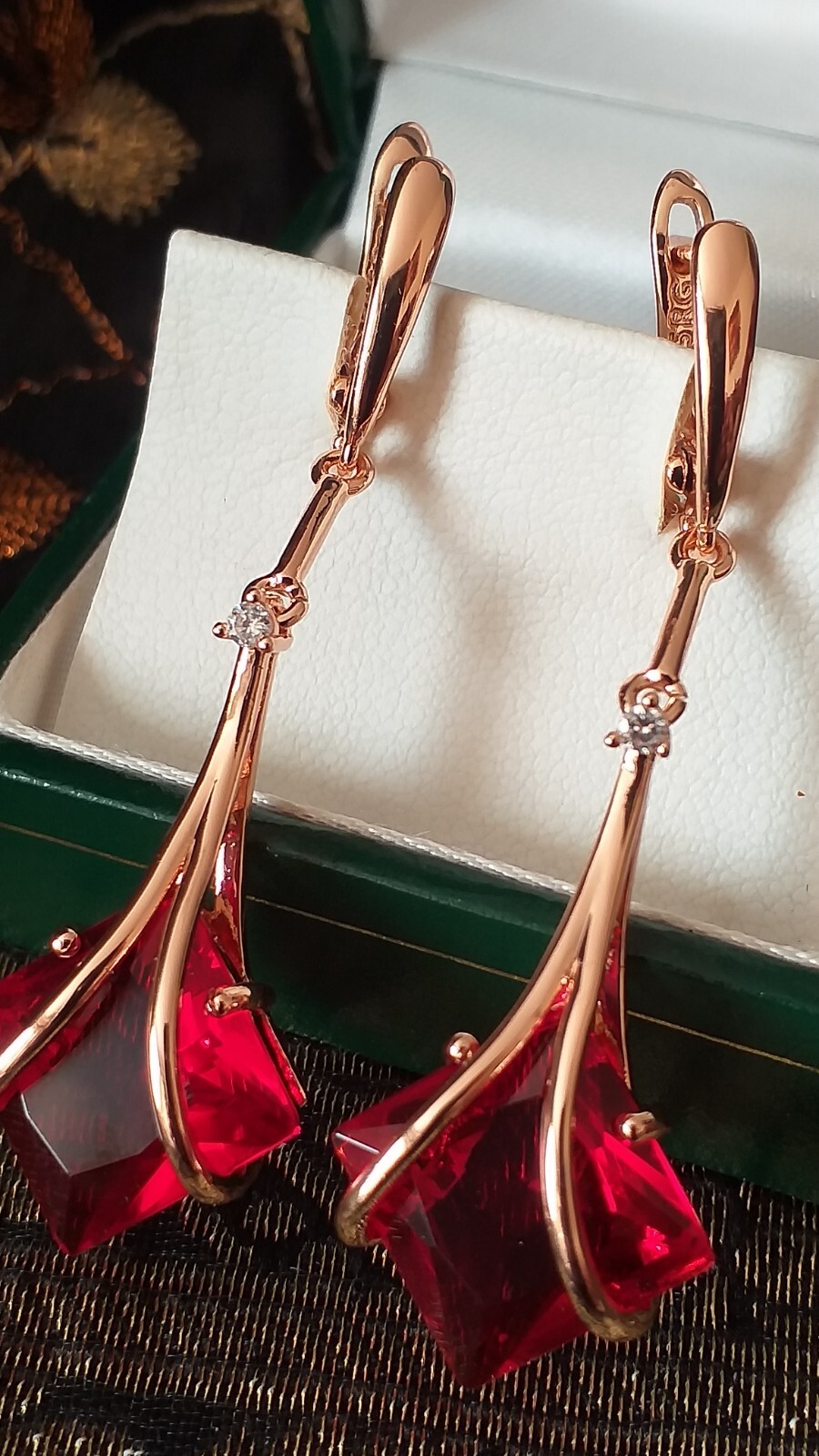 Vintage 1990s 14 Ct Rolled Gold Ruby / Zircons Earrings-Hallmarked 585 RG.