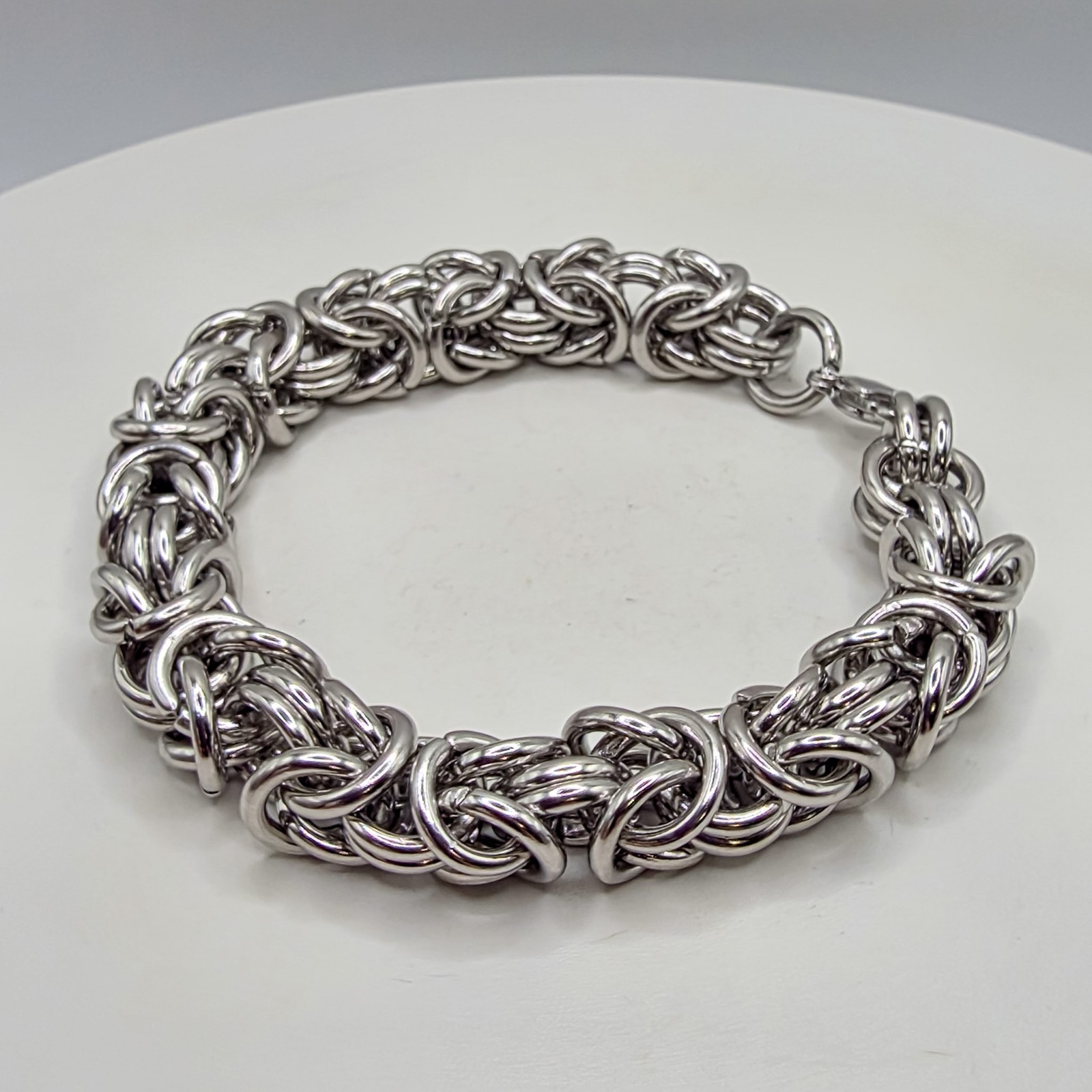 Silver Stainless Steel Byzantine Chain Xtra Large .5″ Wide Unisex 7.5″ Bracelet