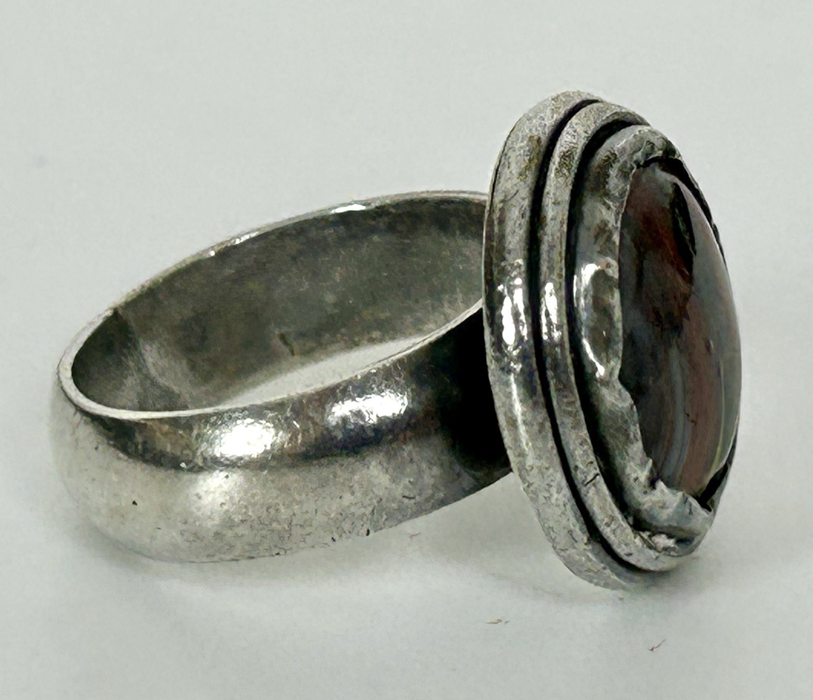 Vintage Sterling Silver Tiger Iron Ring Size 7.5