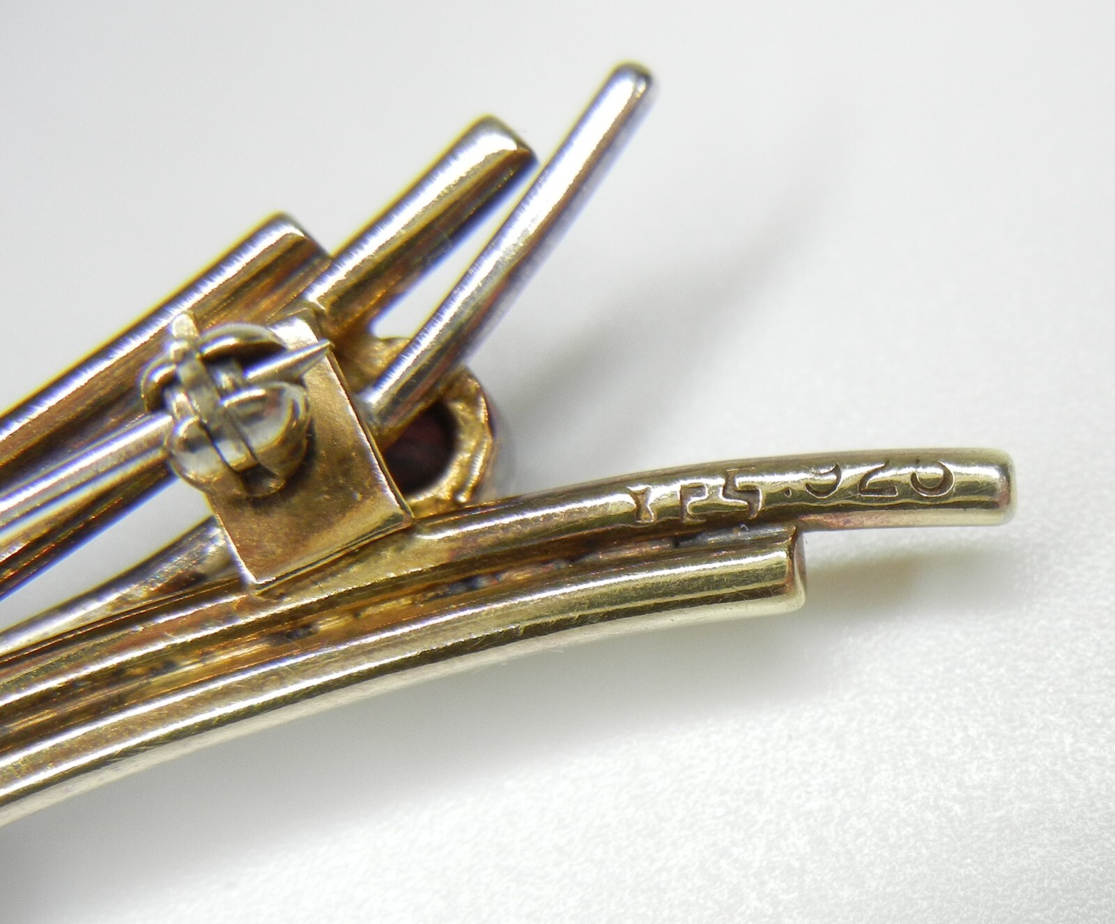 Vintage YES 925 Sterling Silver Amethyst Two Tone Modernist Abstract Brooch Pin