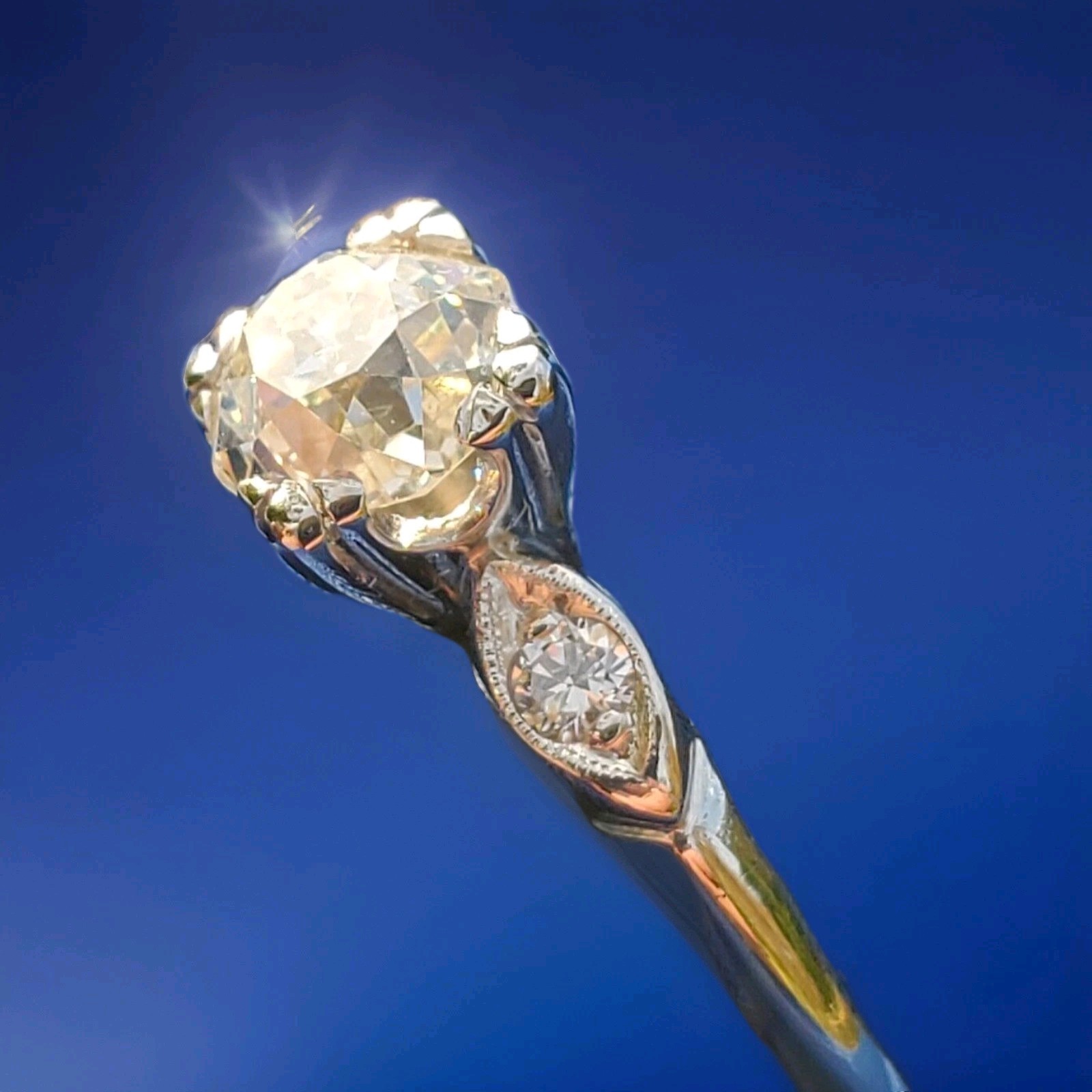 NATURAL EARTH MINED DIAMOND ORIGINAL Art DECO Engagement Ring PLATINUM Solitaire